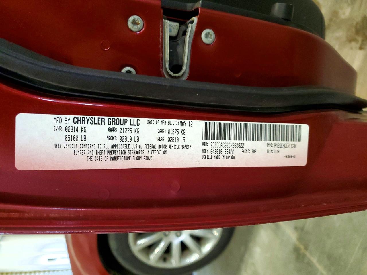 2012 Chrysler 300 Limited Red vin: 2C3CCACG6CH265822