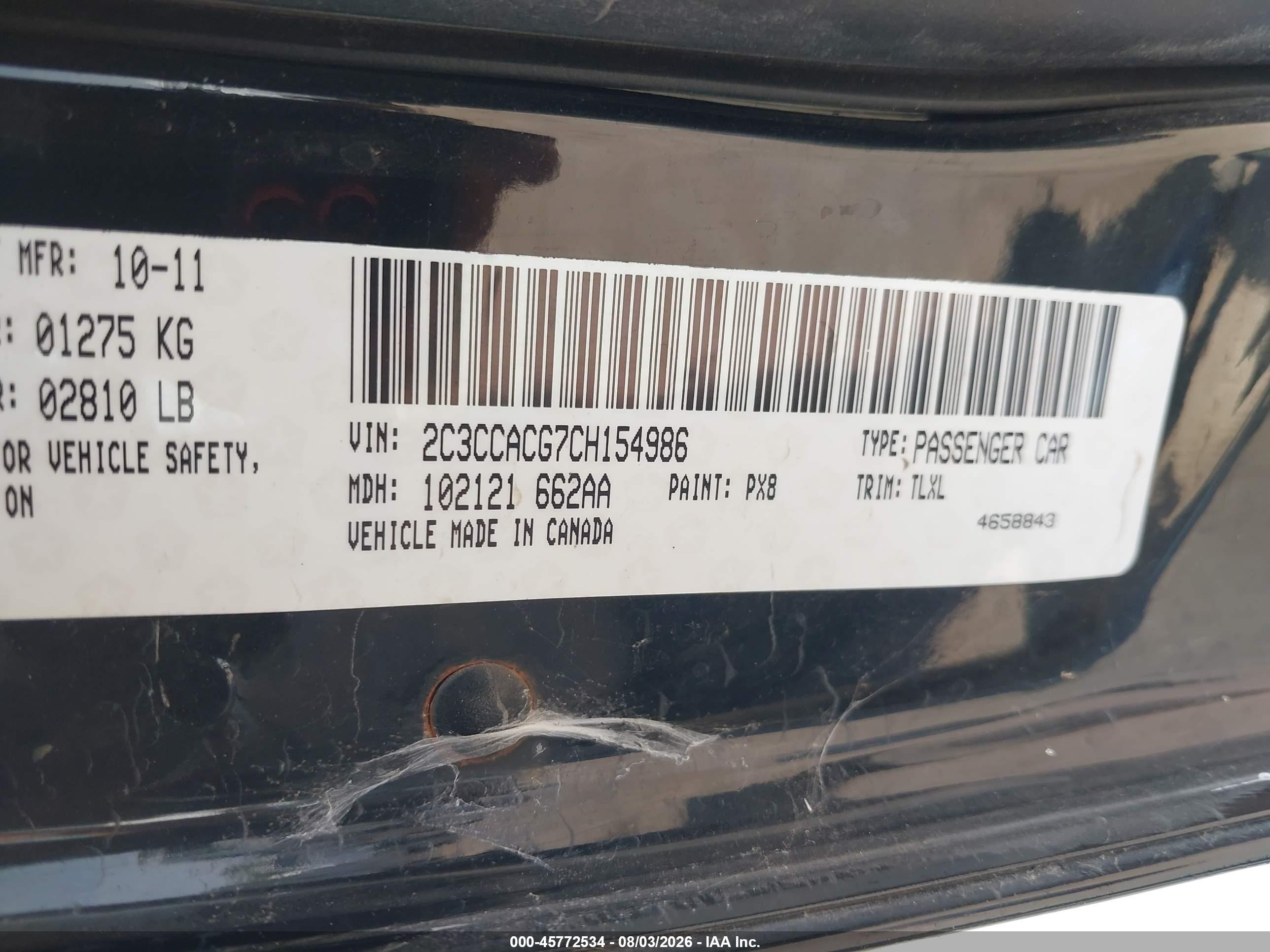 2012 Chrysler 300 Limited Black vin: 2C3CCACG7CH154986
