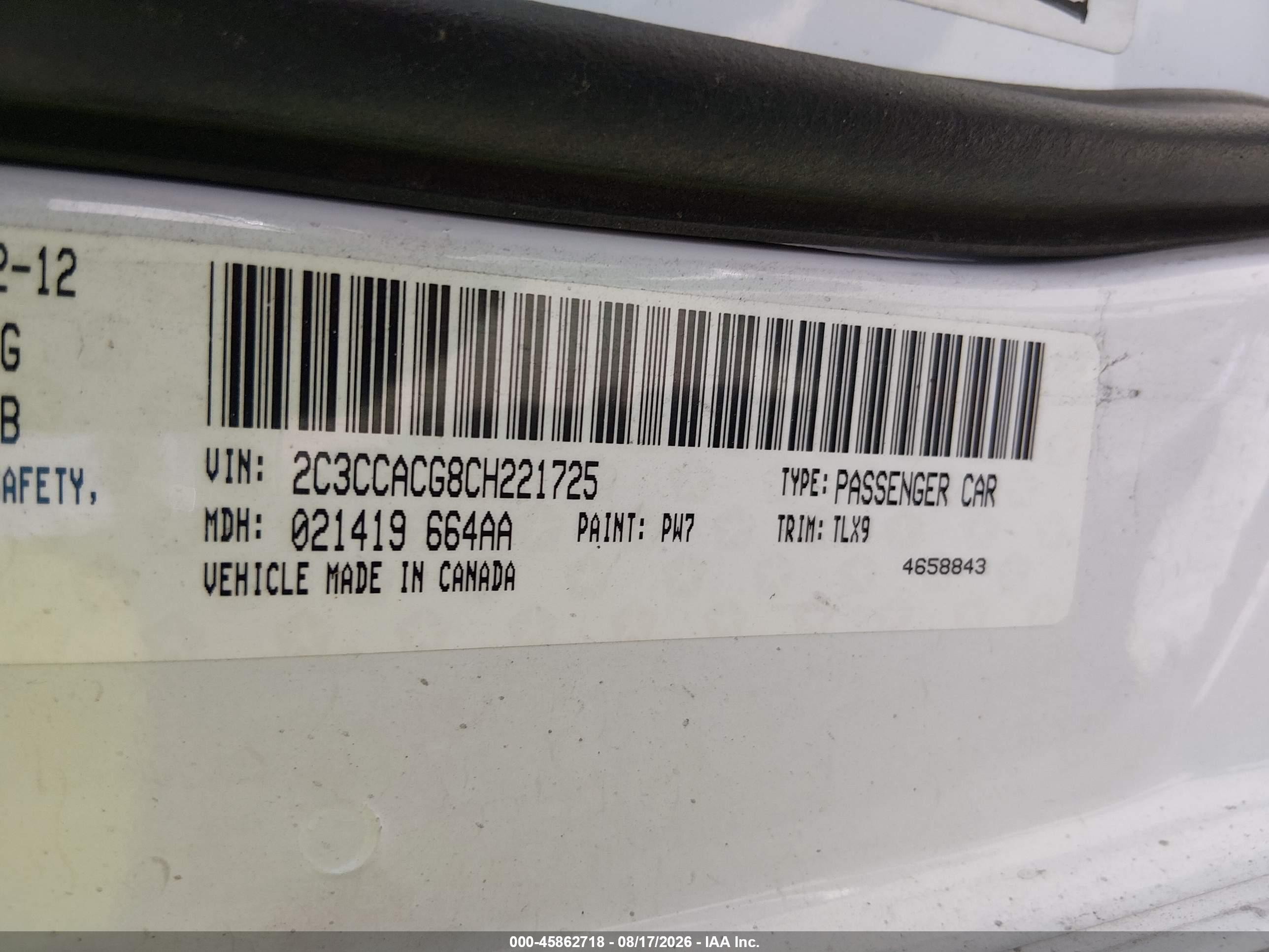 2012 Chrysler 300 Limited Белый vin: 2C3CCACG8CH221725