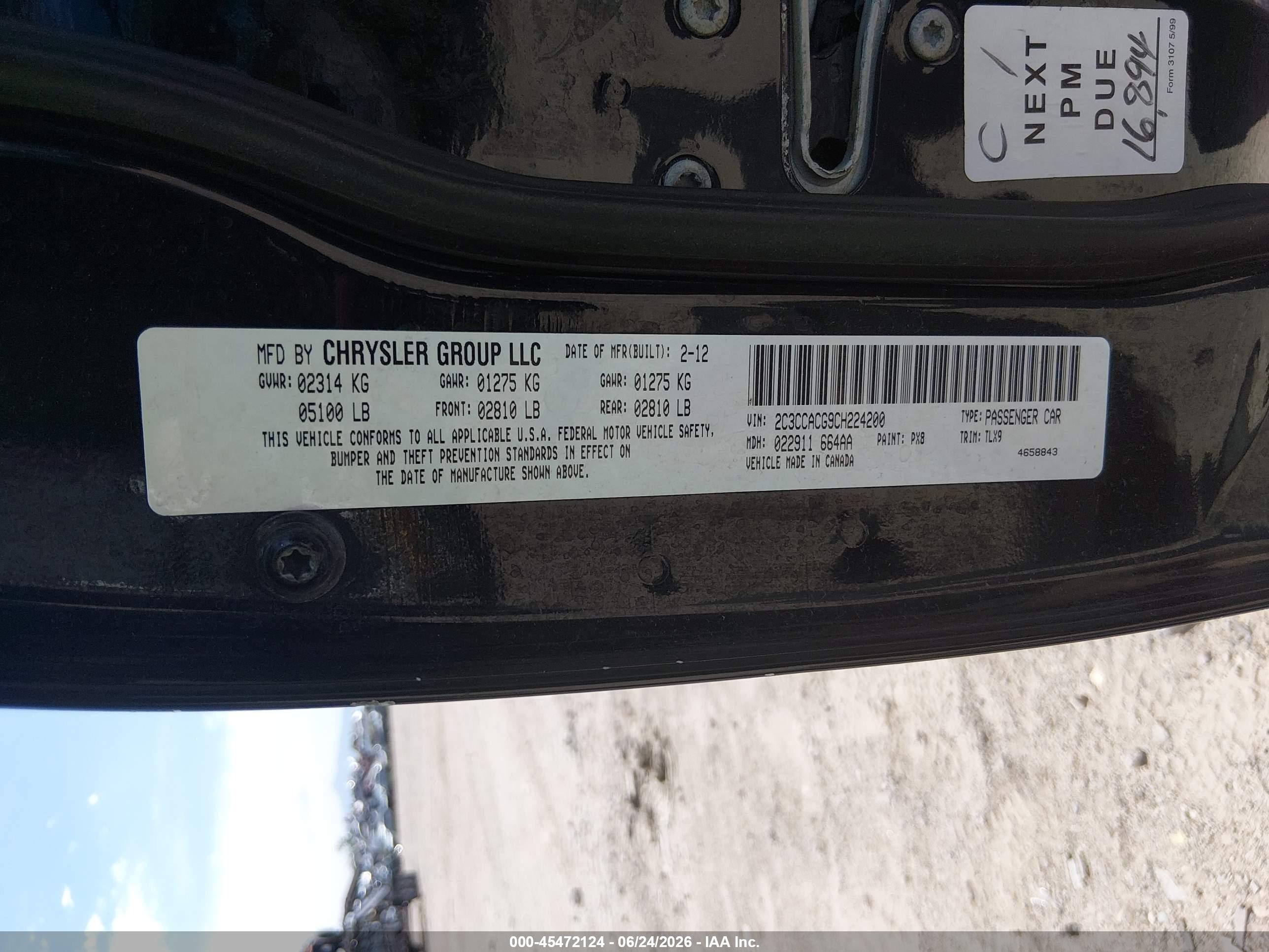 2012 Chrysler 300 Limited Black vin: 2C3CCACG9CH224200