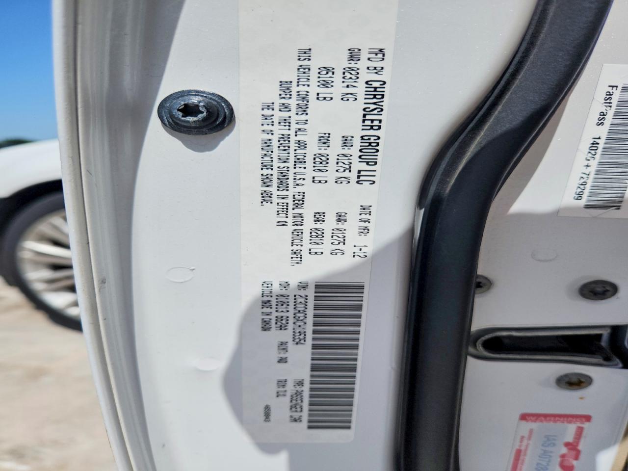 2012 Chrysler 300 Limited White vin: 2C3CCACGXCH195354