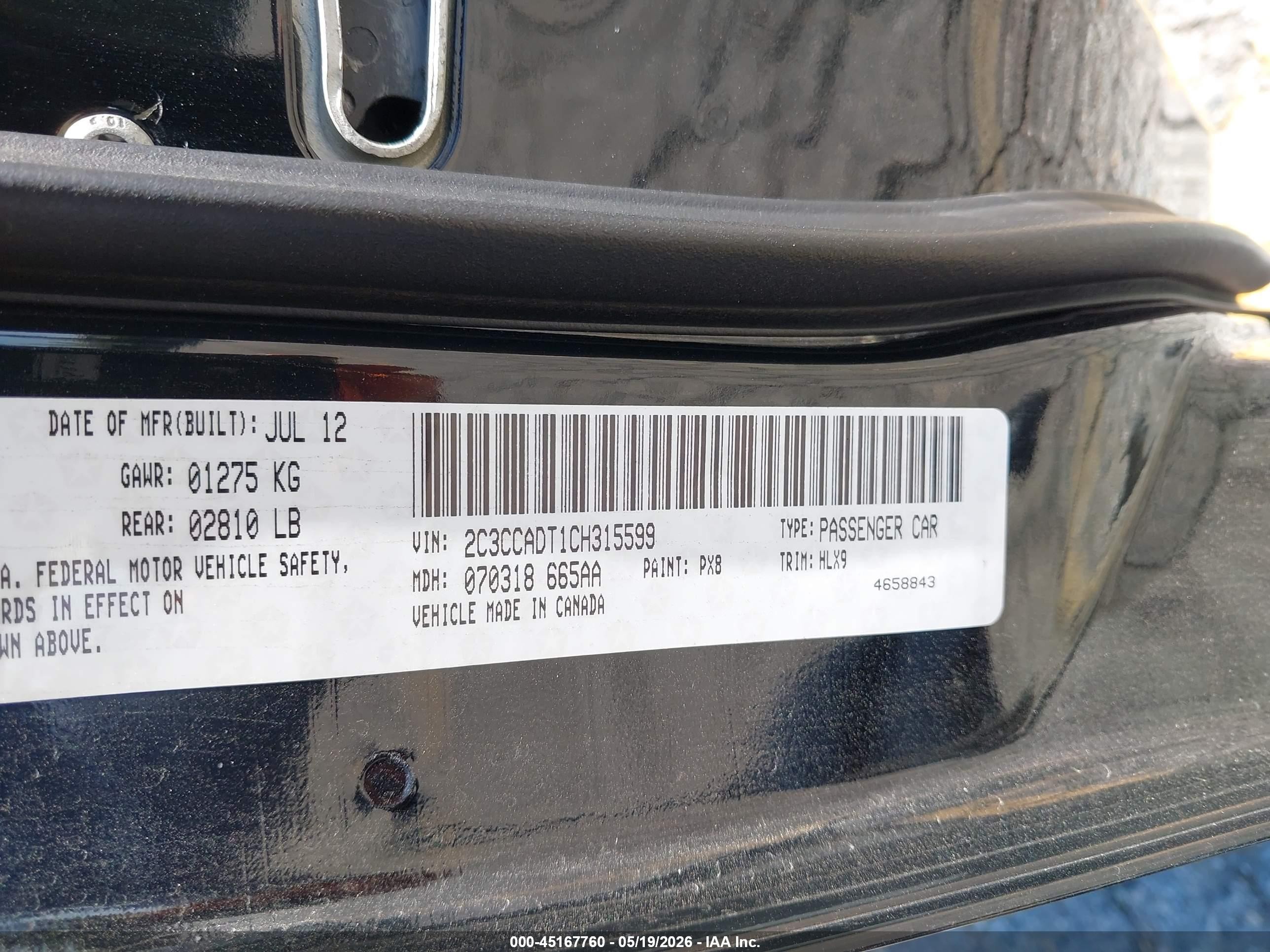 2012 Chrysler 300 S V8 Black vin: 2C3CCADT1CH315599