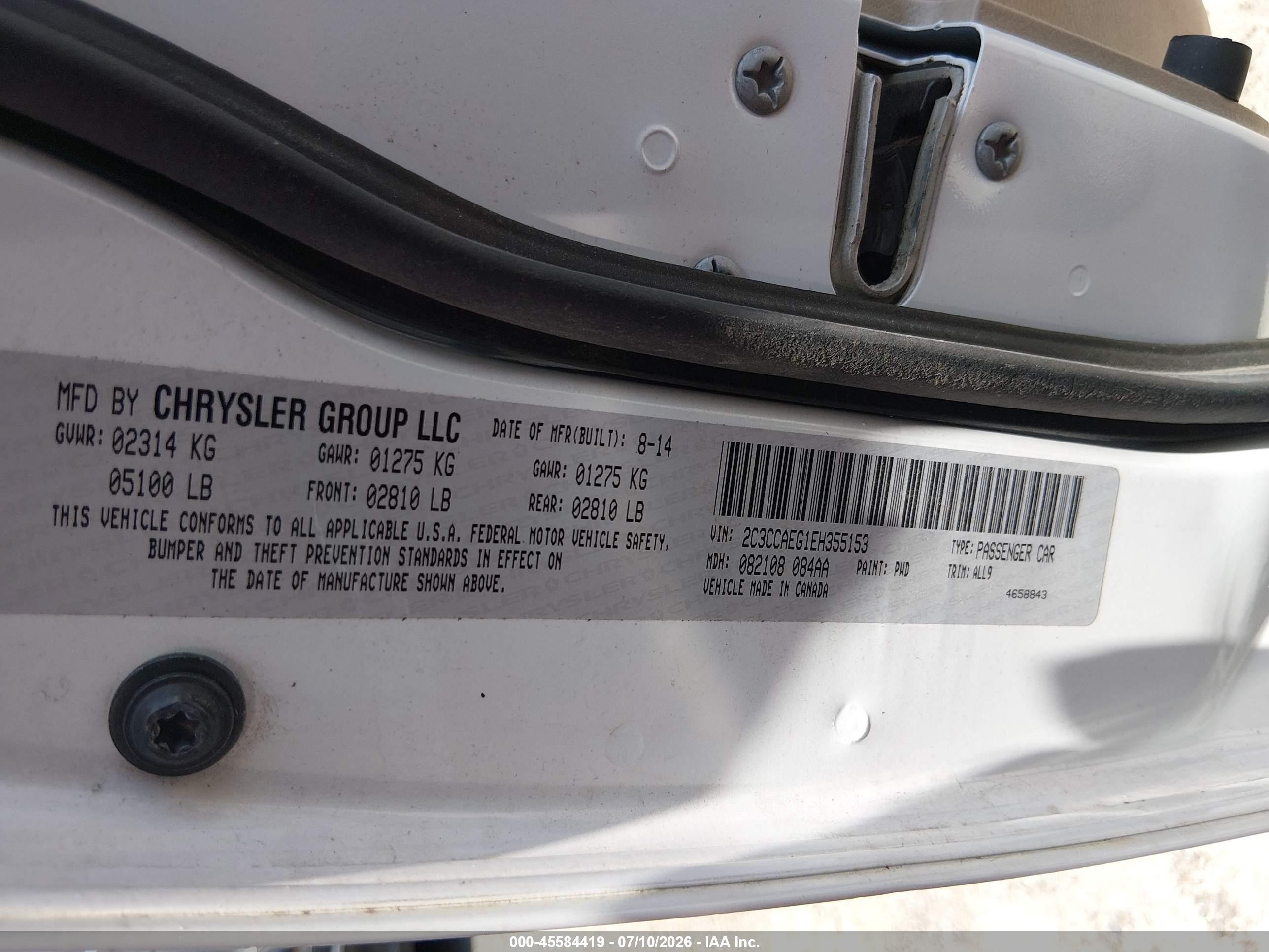 2014 Chrysler 300c   Белый vin: 2C3CCAEG1EH355153