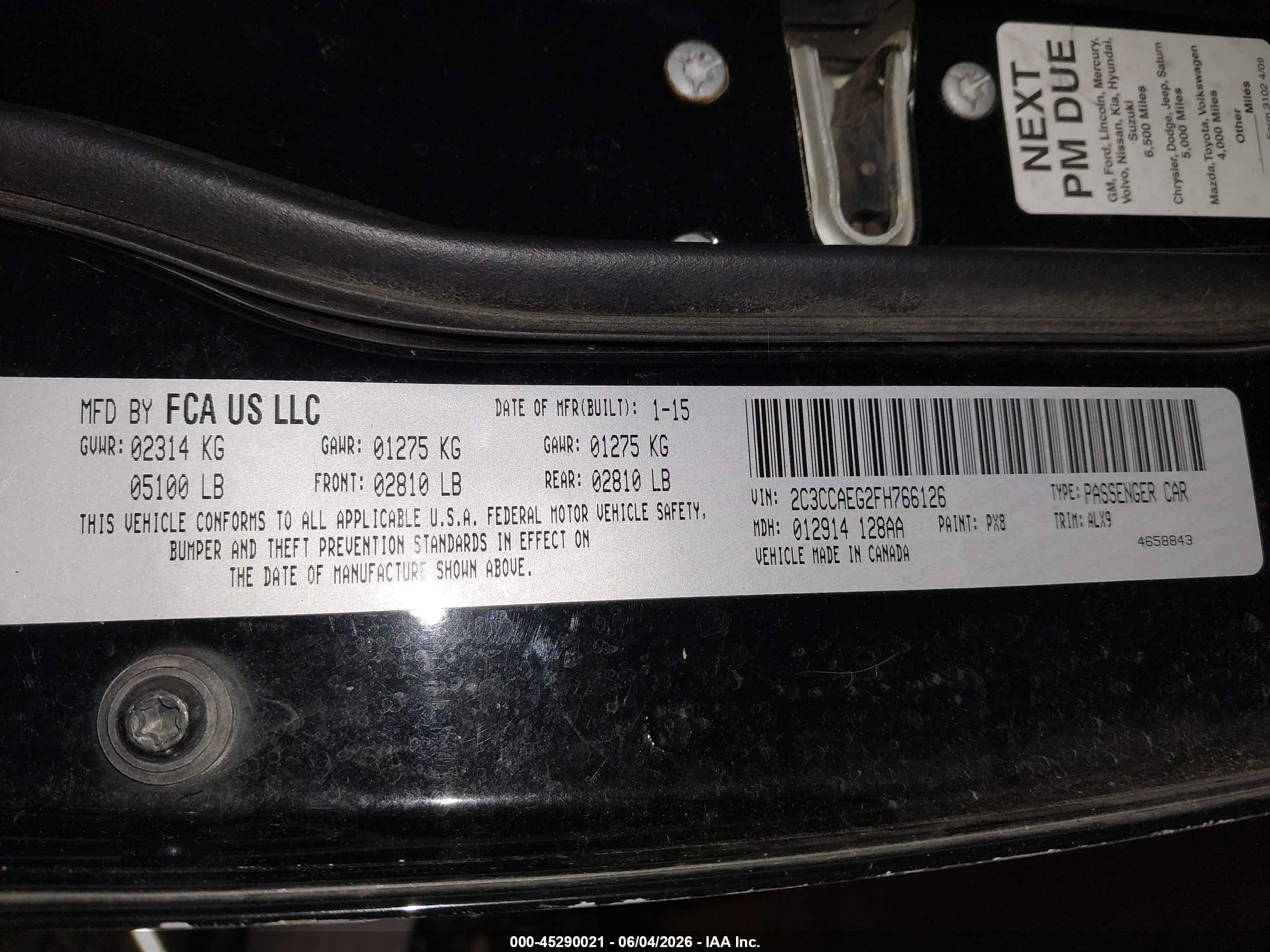 2015 Chrysler 300c   Black vin: 2C3CCAEG2FH766126
