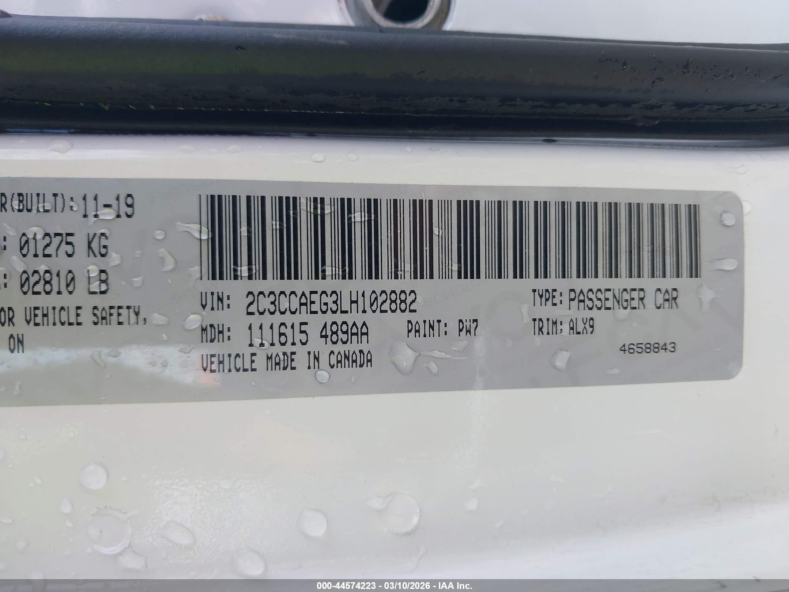 2020 Chrysler 300 Limited White vin: 2C3CCAEG3LH102882