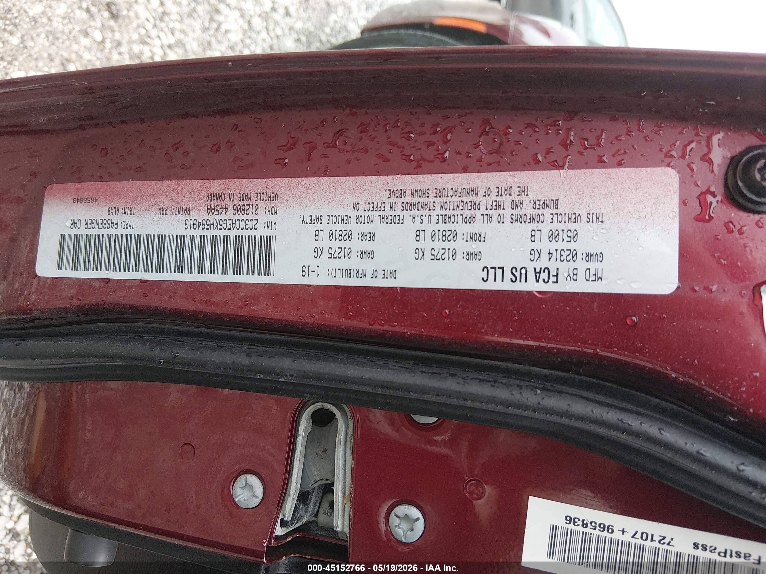 2019 Chrysler 300 Limited Burgundy vin: 2C3CCAEG5KH594913