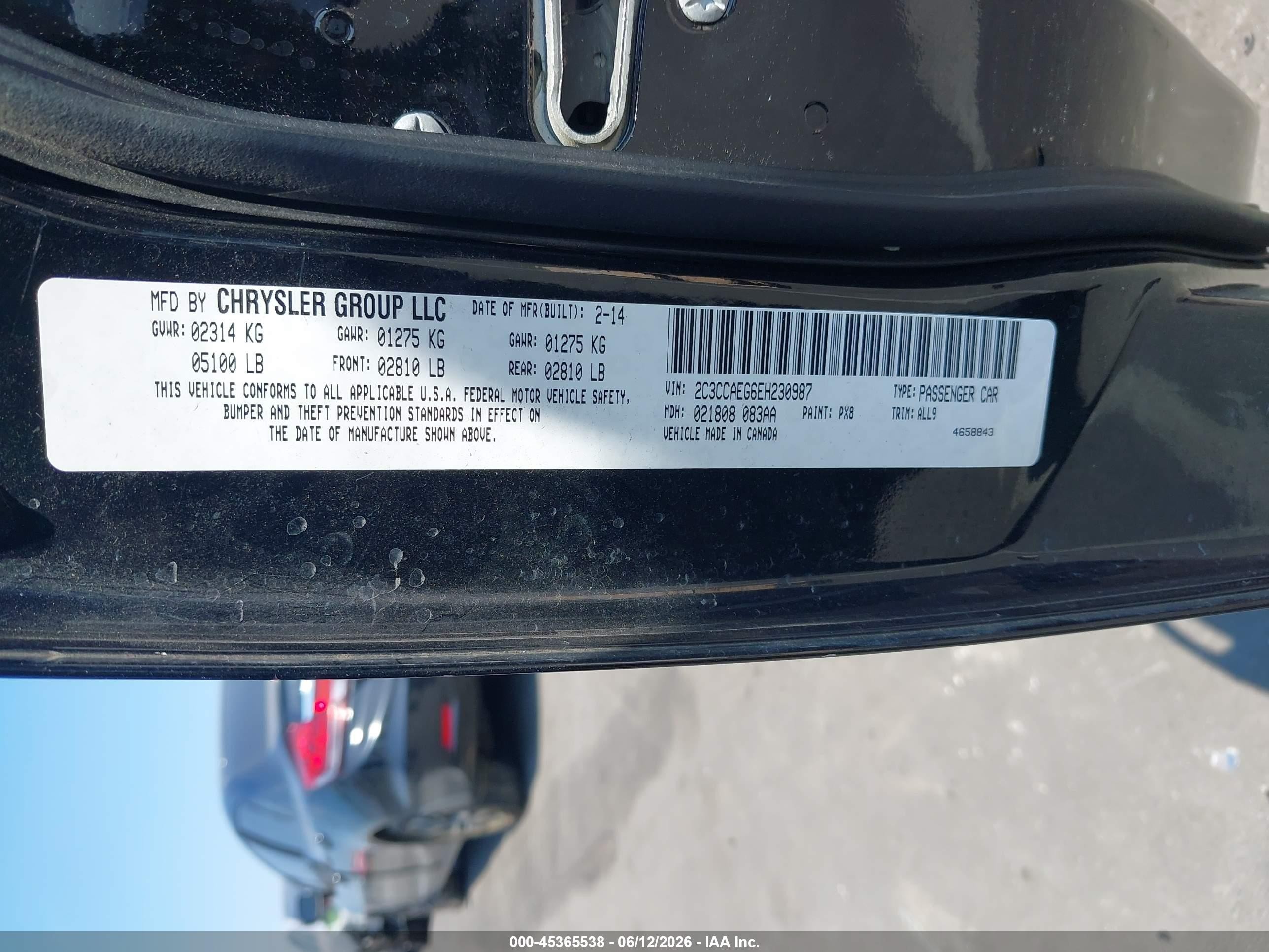 2014 Chrysler 300c   Black vin: 2C3CCAEG6EH230987