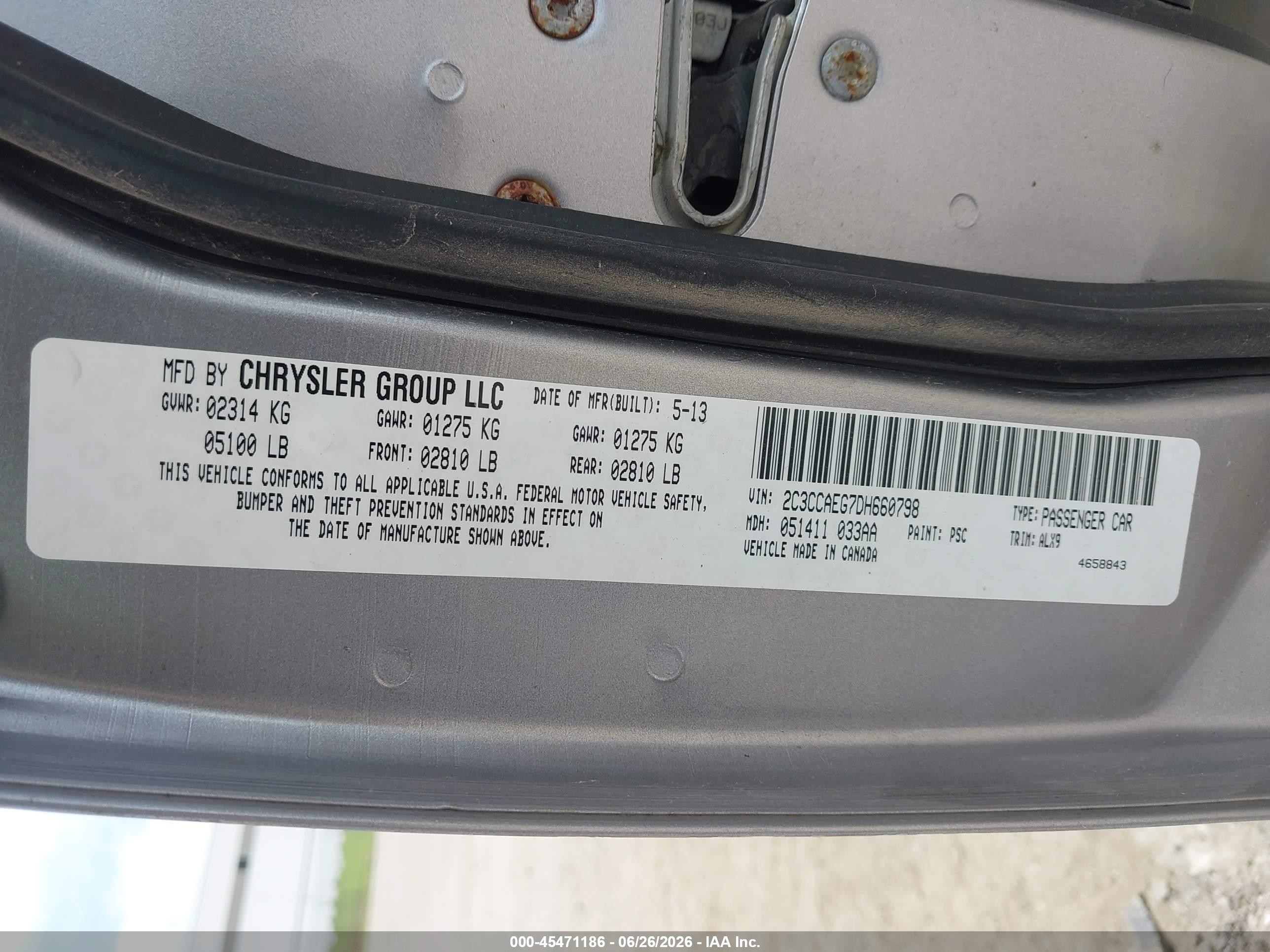 2013 Chrysler 300c   Silver vin: 2C3CCAEG7DH660798