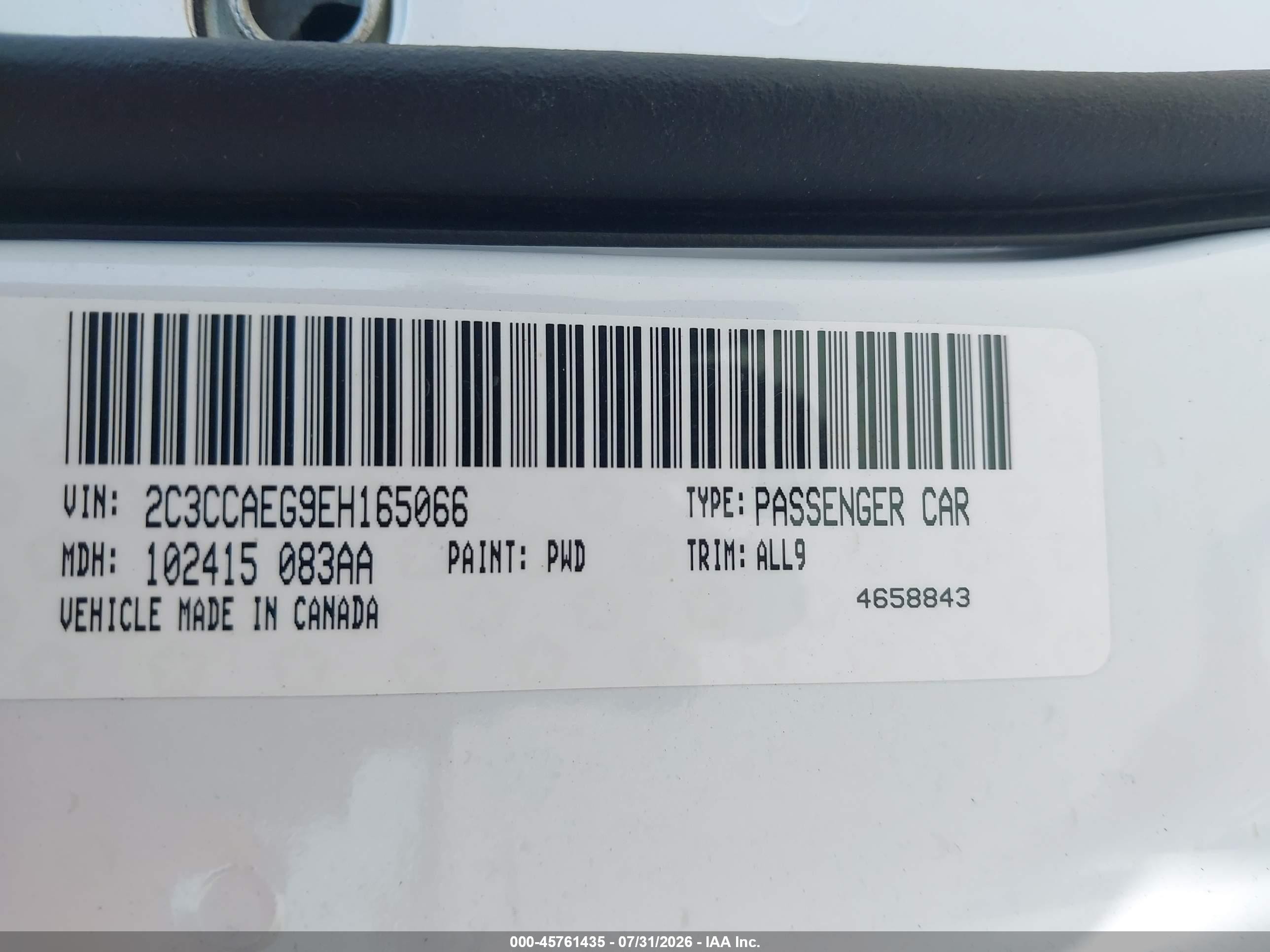 2014 Chrysler 300c   White vin: 2C3CCAEG9EH165066