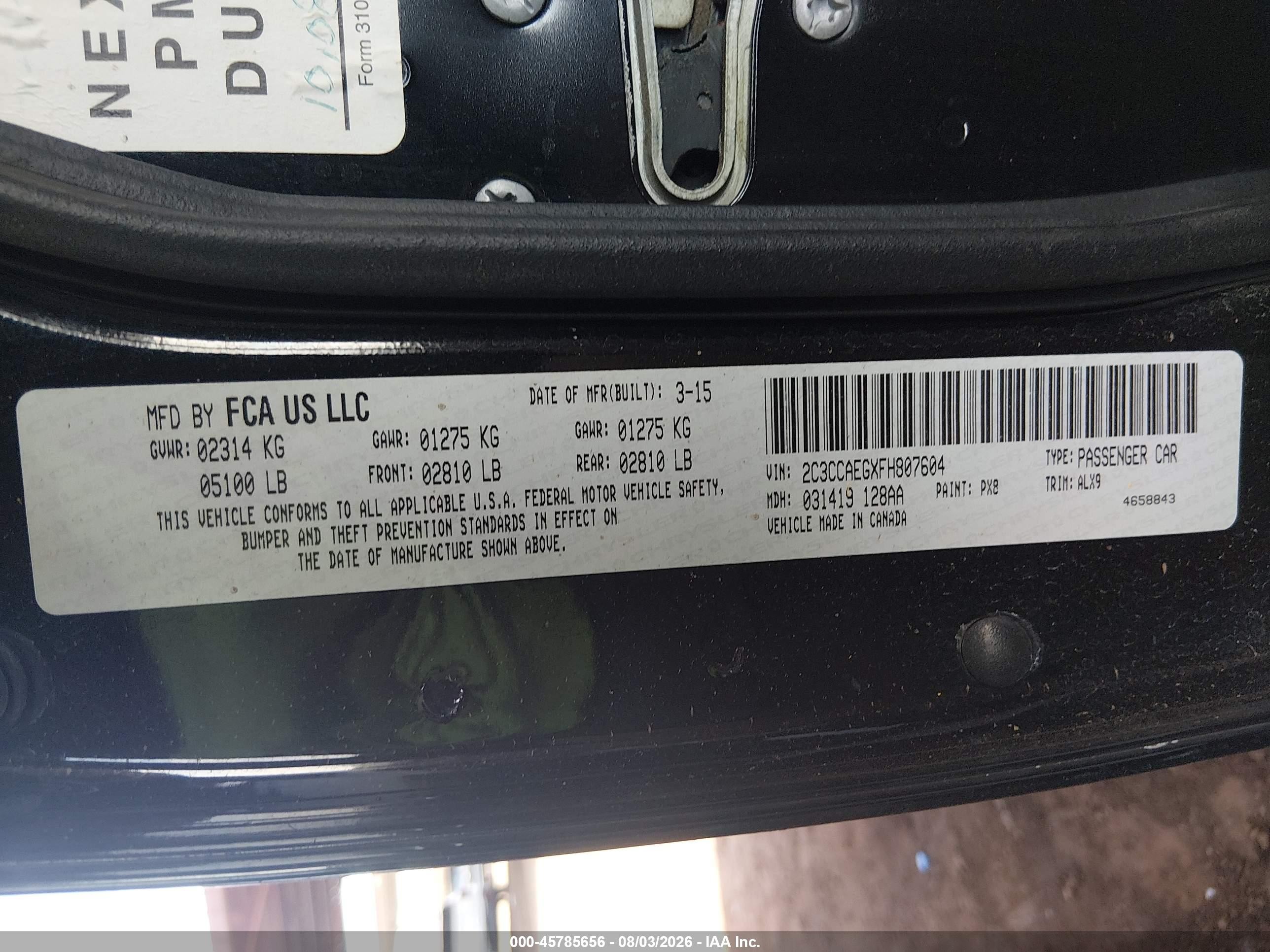 2015 Chrysler 300c   Black vin: 2C3CCAEGXFH807604