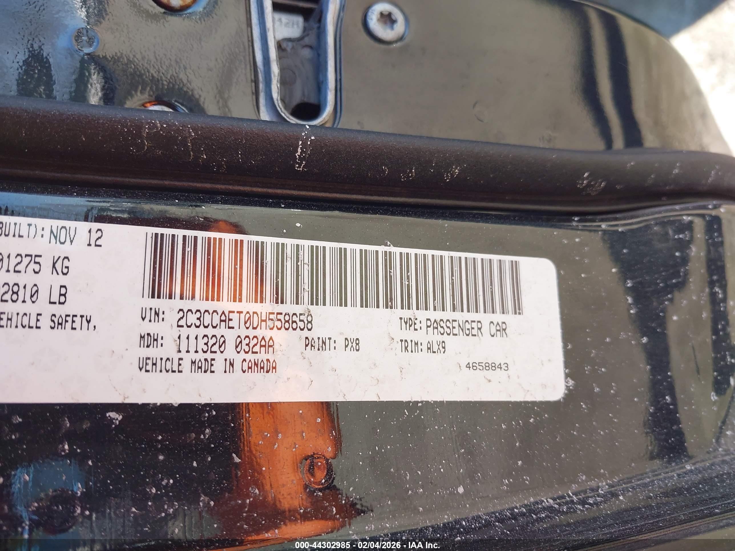 2013 Chrysler 300c   Black vin: 2C3CCAET0DH558658