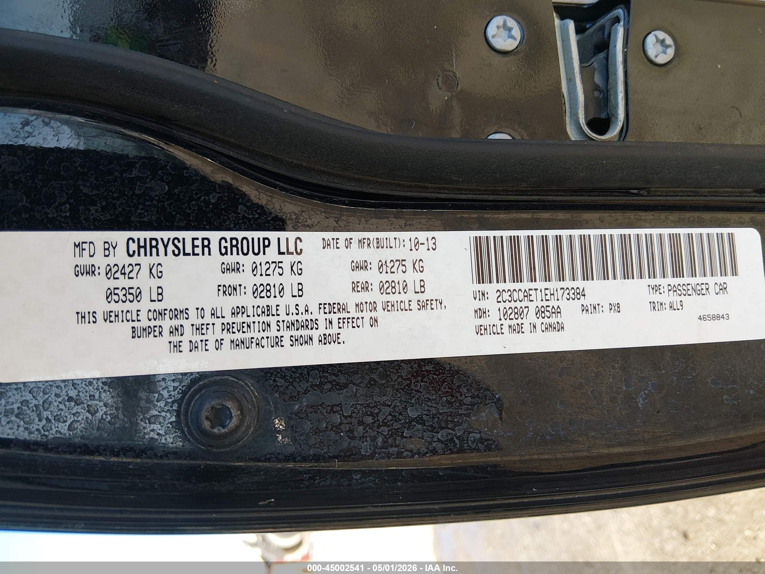 2014 Chrysler 300c   Black vin: 2C3CCAET1EH173384
