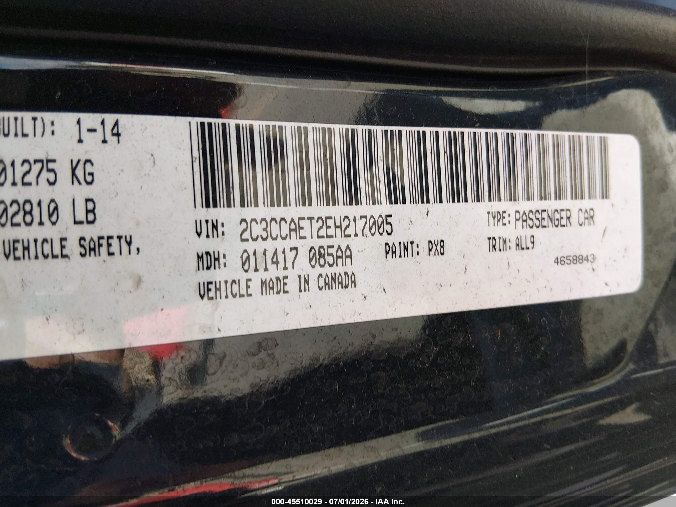 2014 Chrysler 300c   Черный vin: 2C3CCAET2EH217005