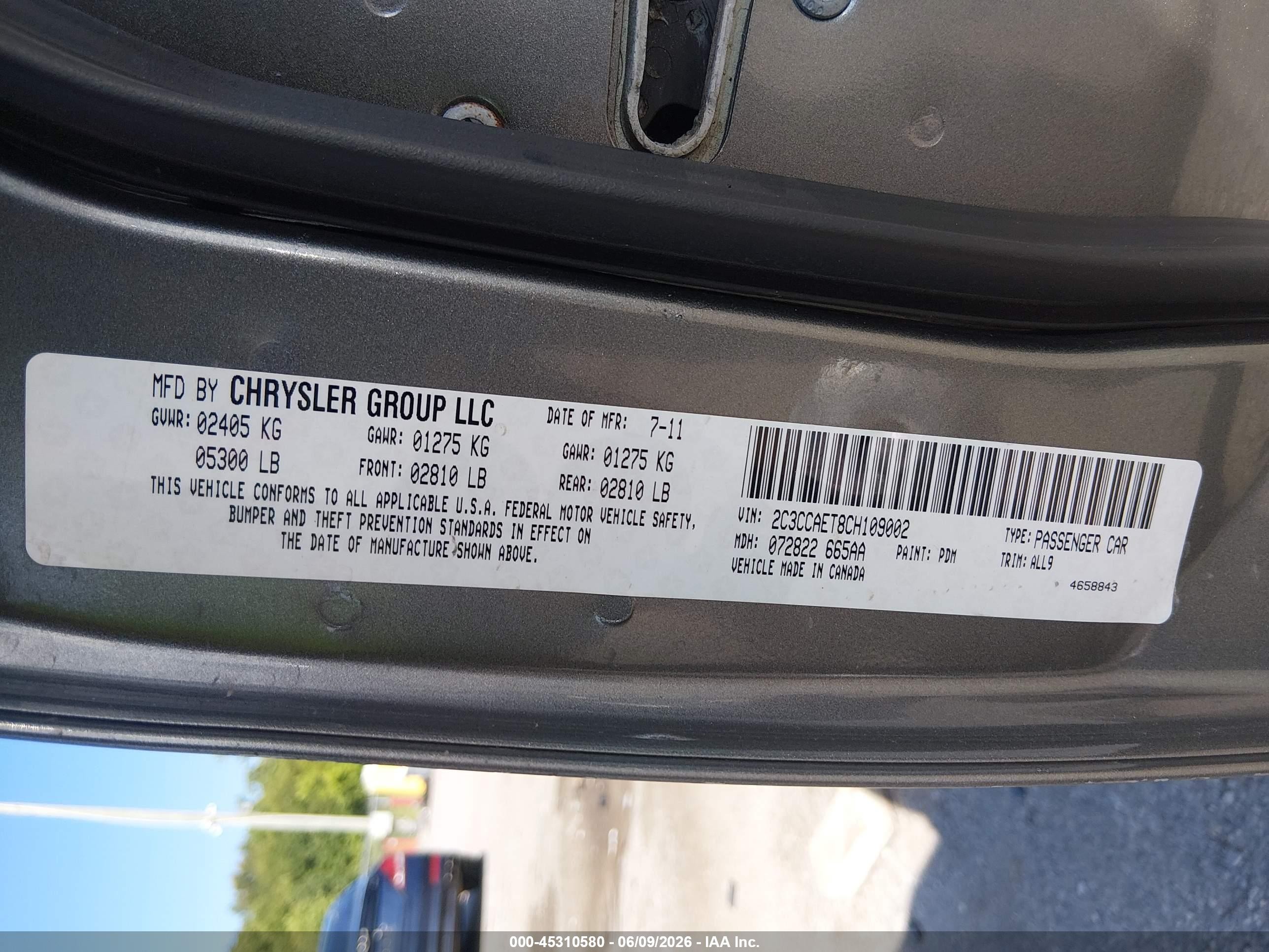 2012 Chrysler 300c   Gray vin: 2C3CCAET8CH109002