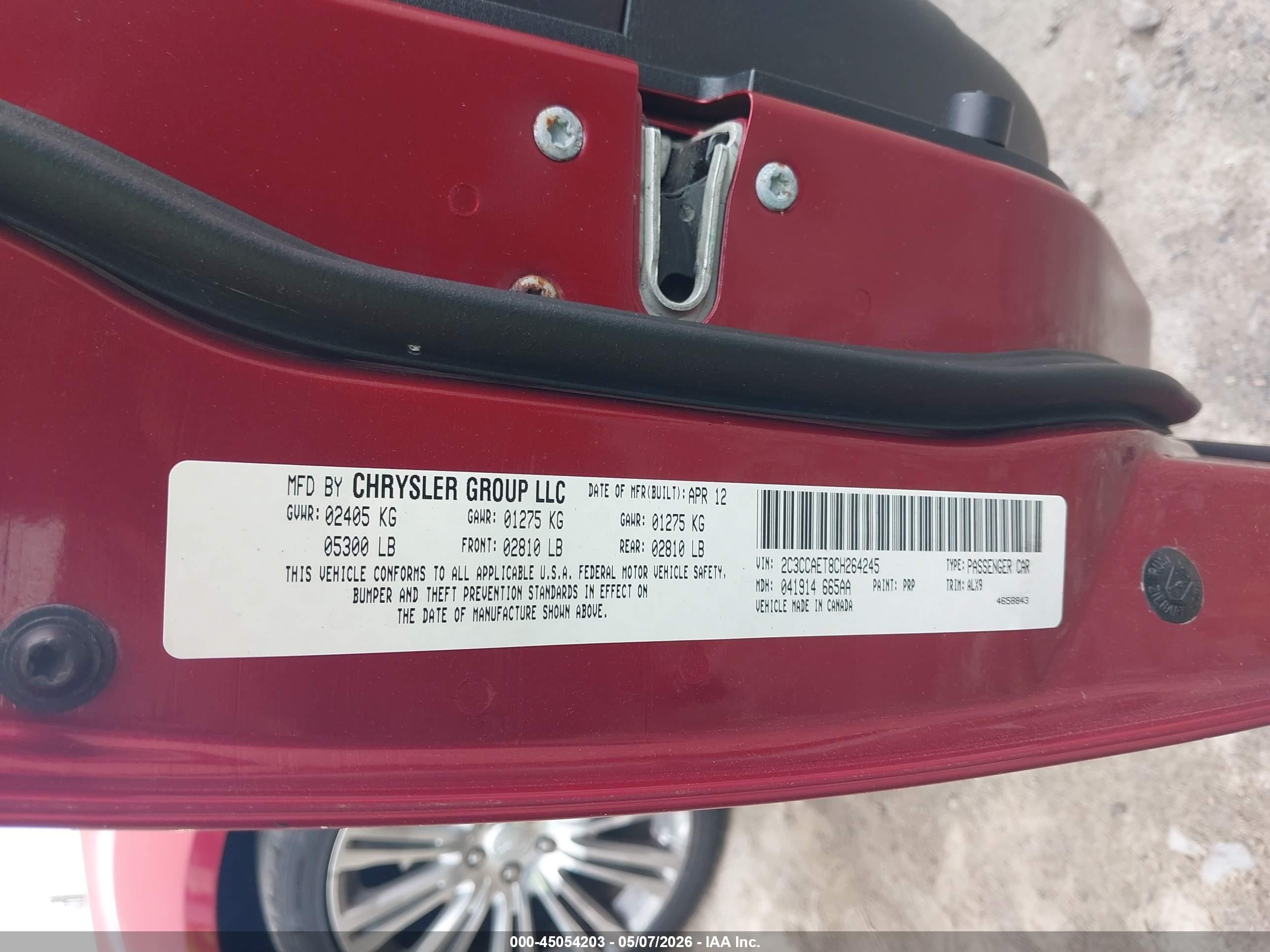 2012 Chrysler 300c Бордовый vin: 2C3CCAET8CH264245