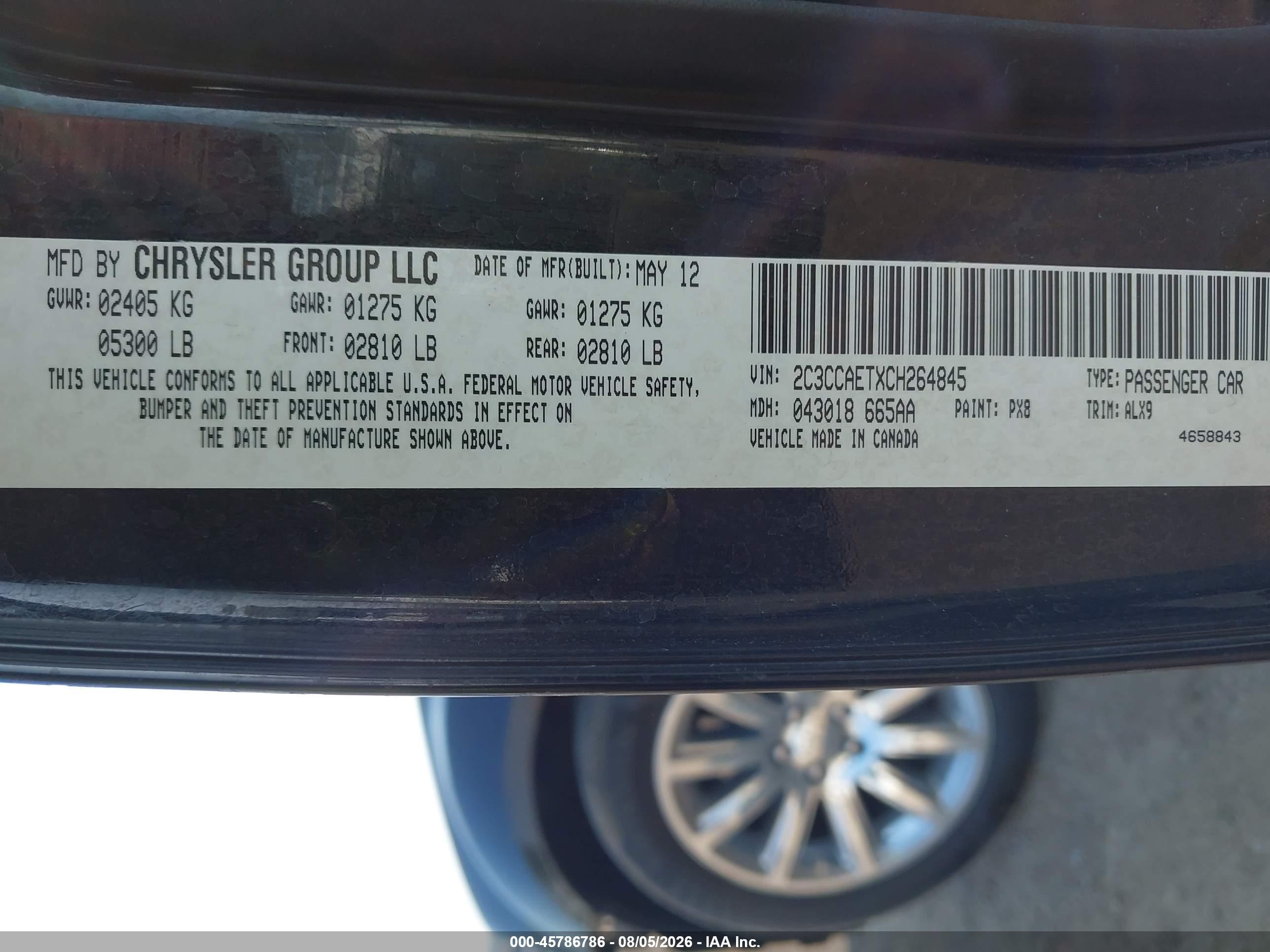 2012 Chrysler 300c   Black vin: 2C3CCAETXCH264845