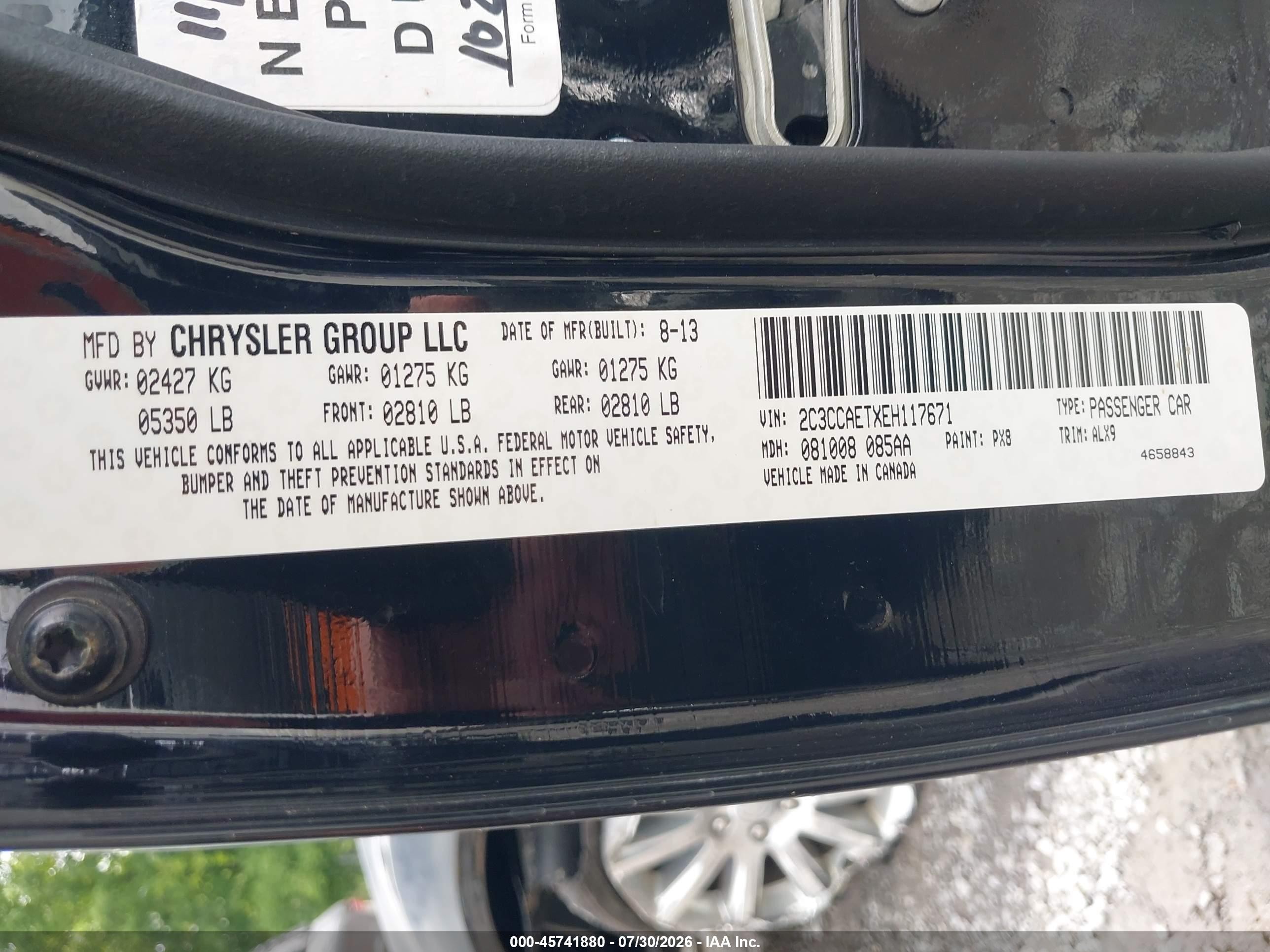 2014 Chrysler 300c   Black vin: 2C3CCAETXEH117671