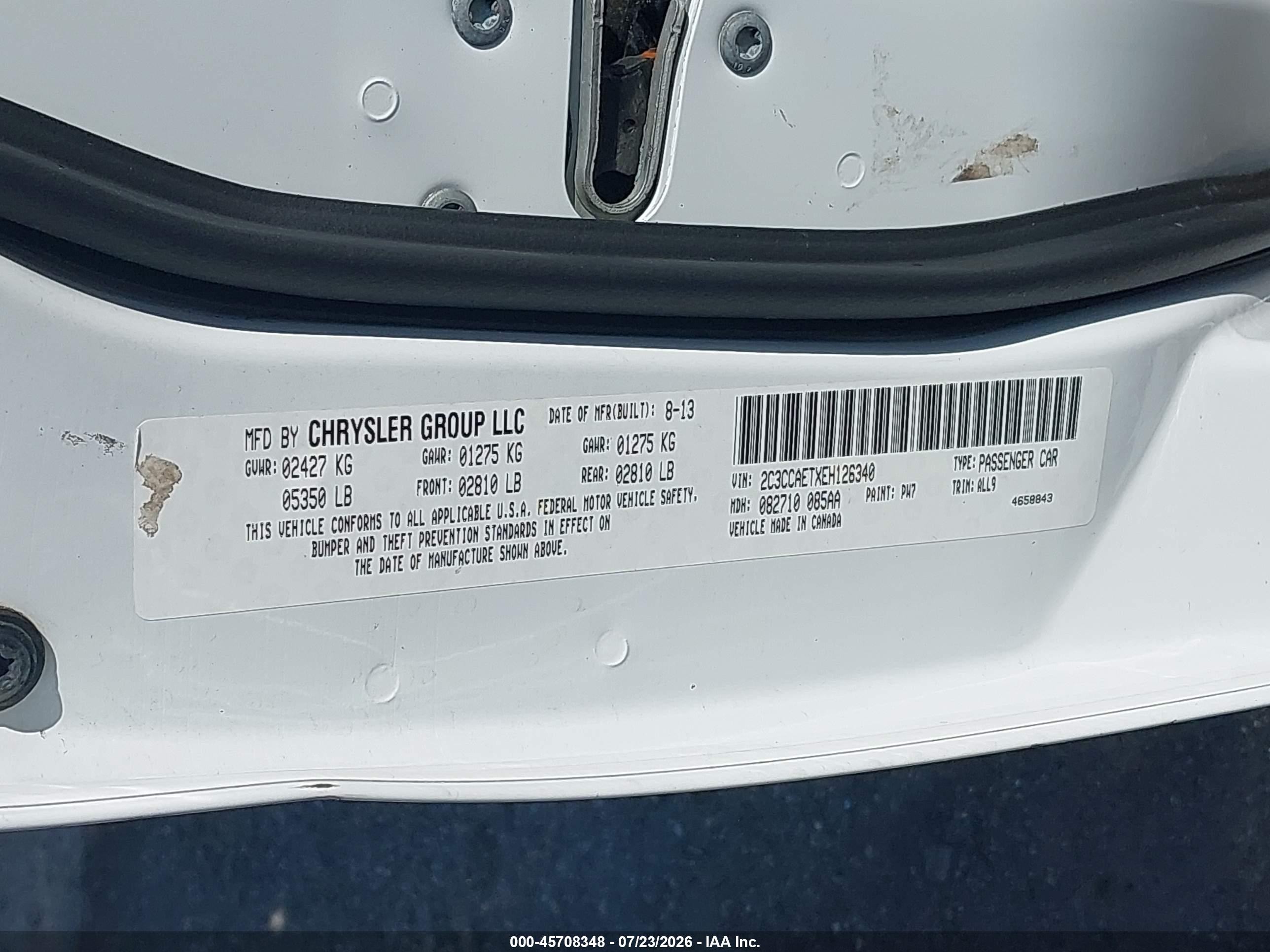 2014 Chrysler 300c   White vin: 2C3CCAETXEH126340