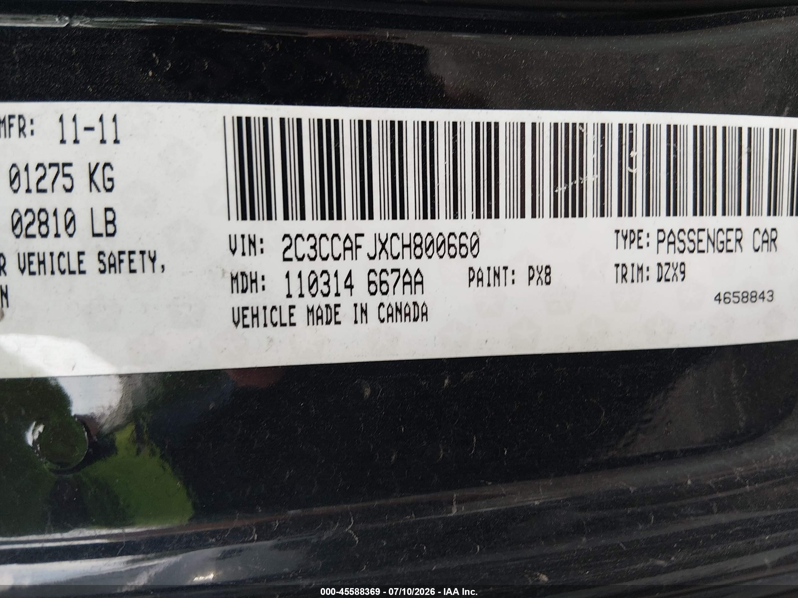 2012 Chrysler 300 Srt8 Black vin: 2C3CCAFJXCH800660