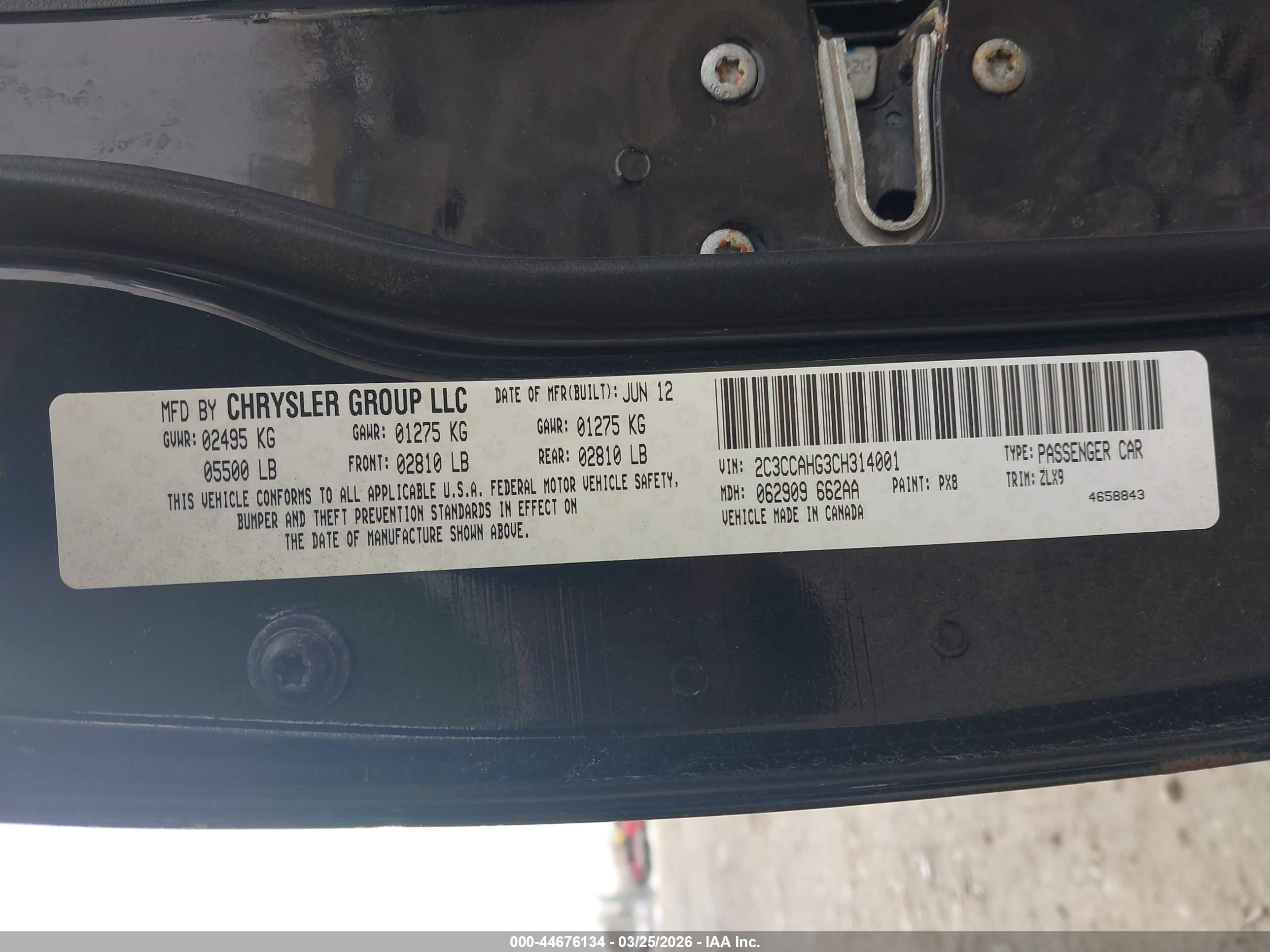 2012 Chrysler 300 Limited Black vin: 2C3CCAHG3CH314001