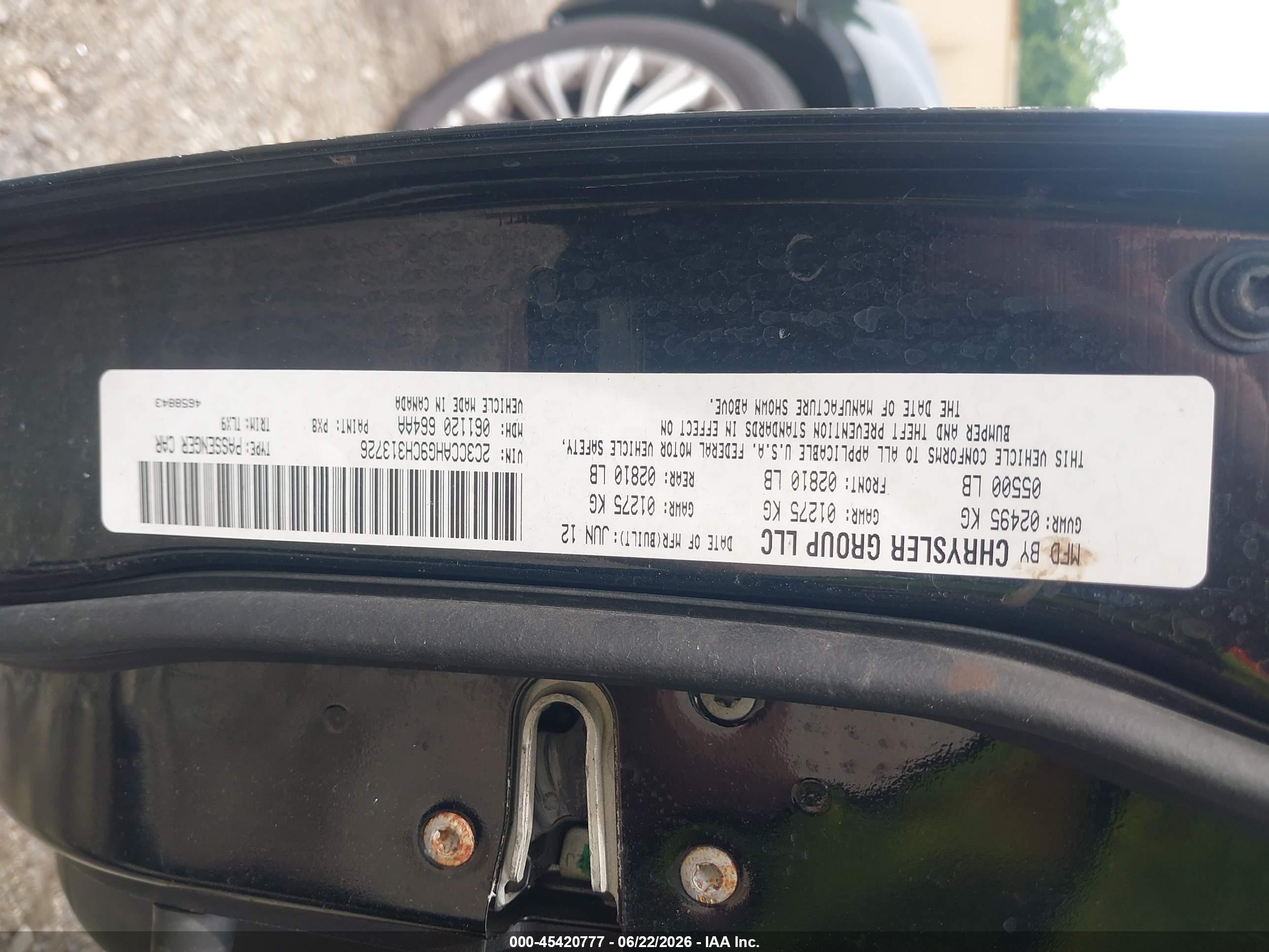 2012 Chrysler 300 Limited Black vin: 2C3CCAHG9CH313726