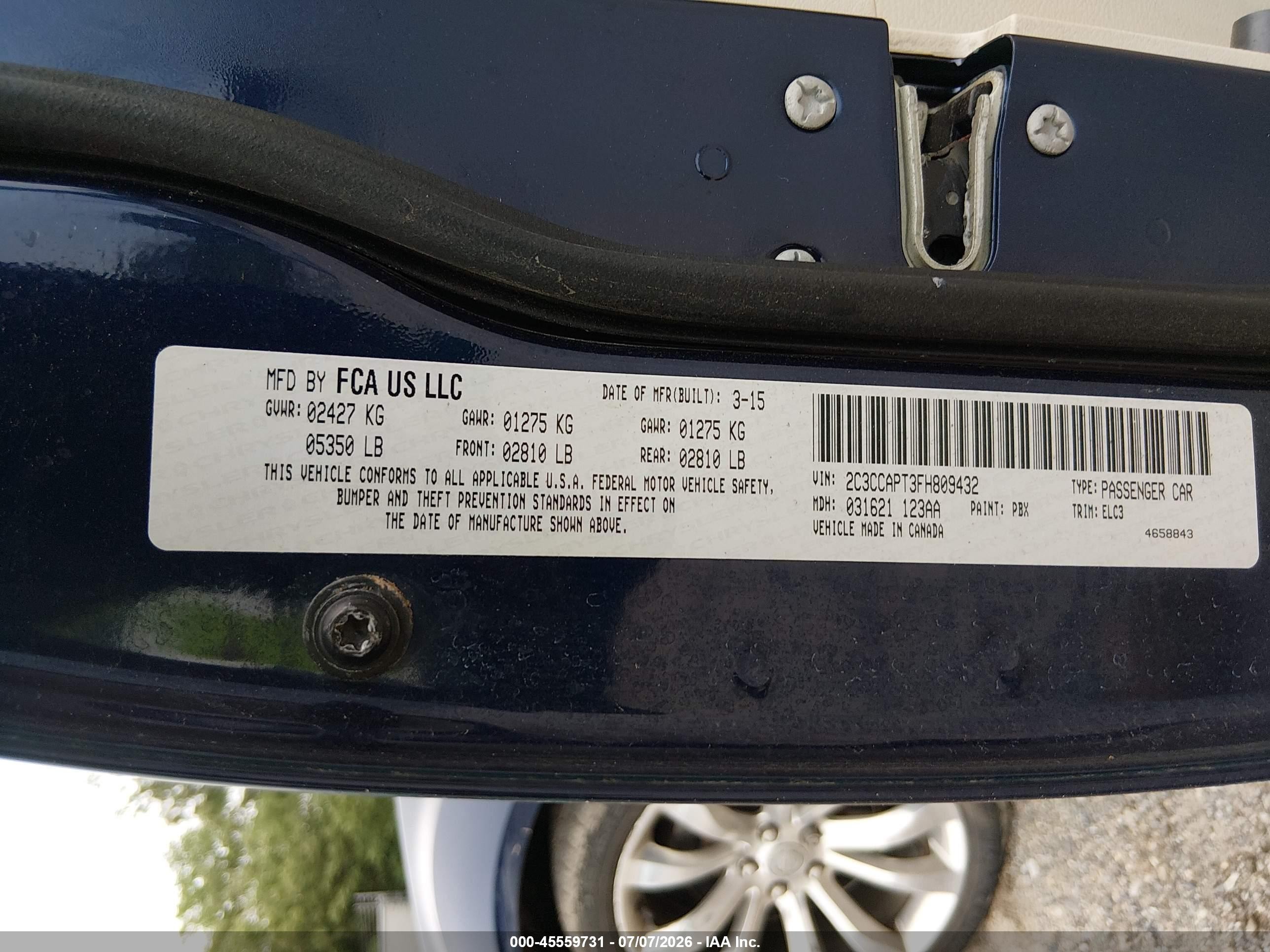 2015 Chrysler 300c Platinum Blue vin: 2C3CCAPT3FH809432
