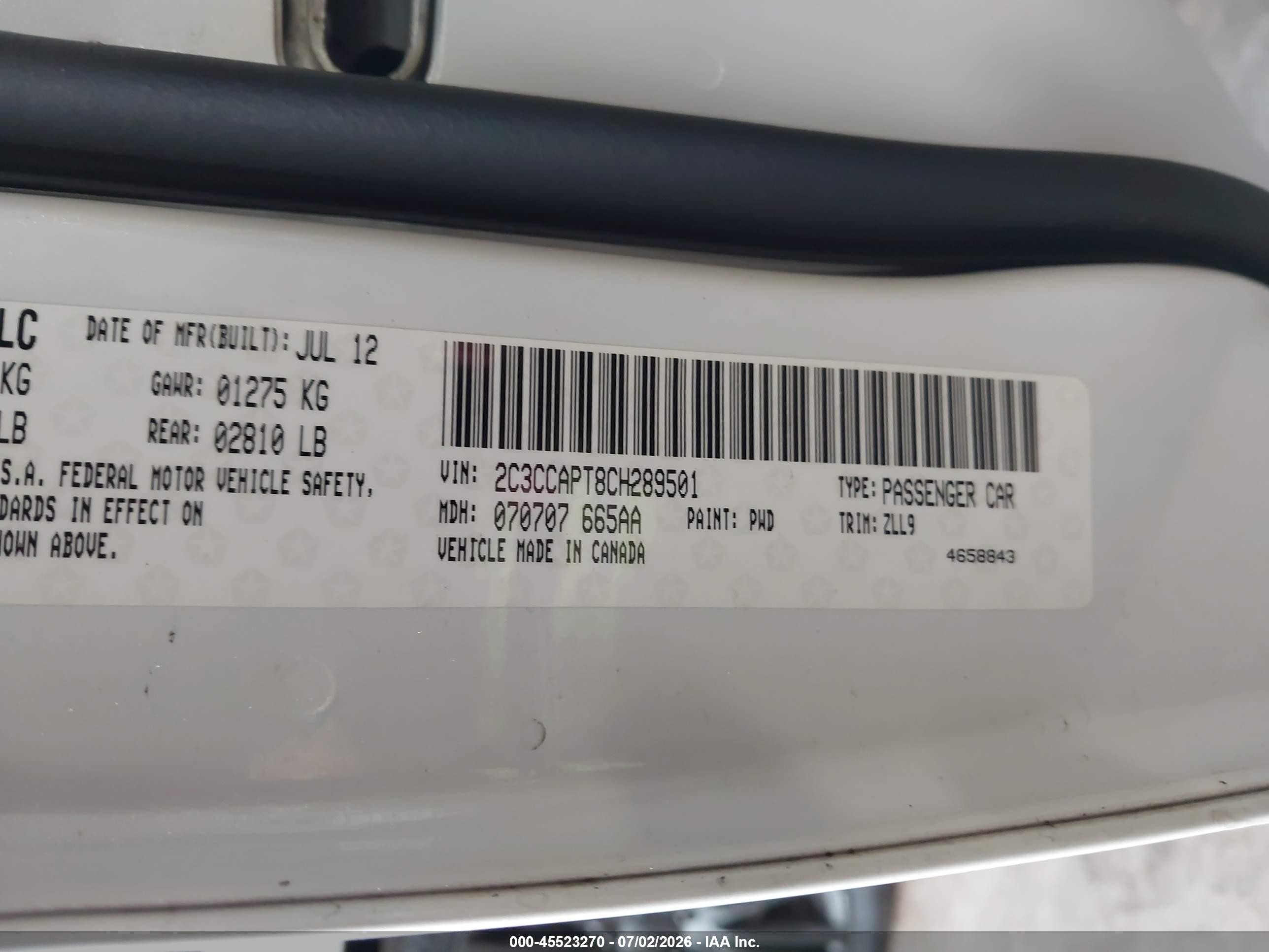 2012 Chrysler 300c Luxury Series White vin: 2C3CCAPT8CH289501