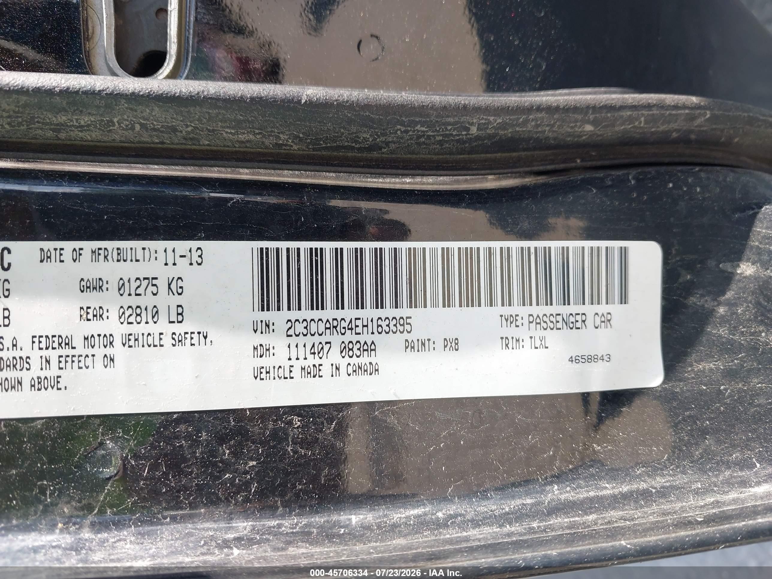 2014 Chrysler 300   Black vin: 2C3CCARG4EH163395