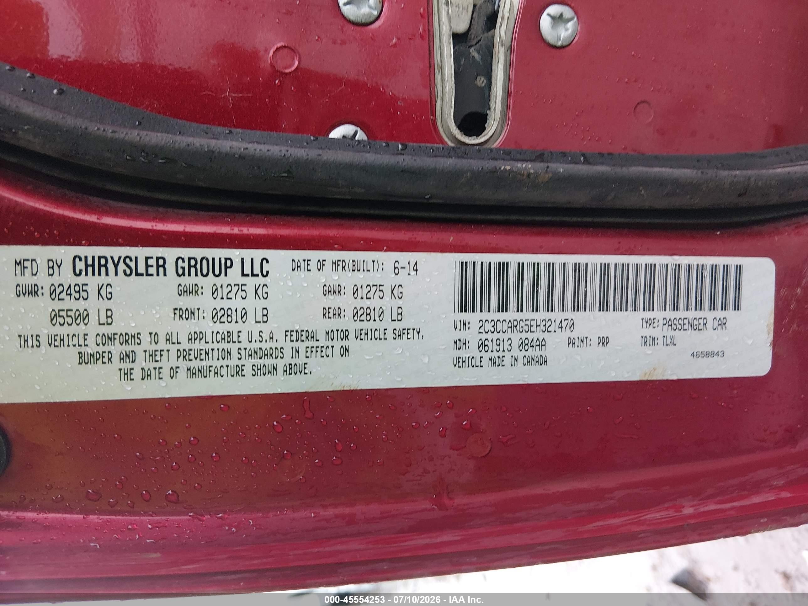 2014 Chrysler 300   Red vin: 2C3CCARG5EH321470