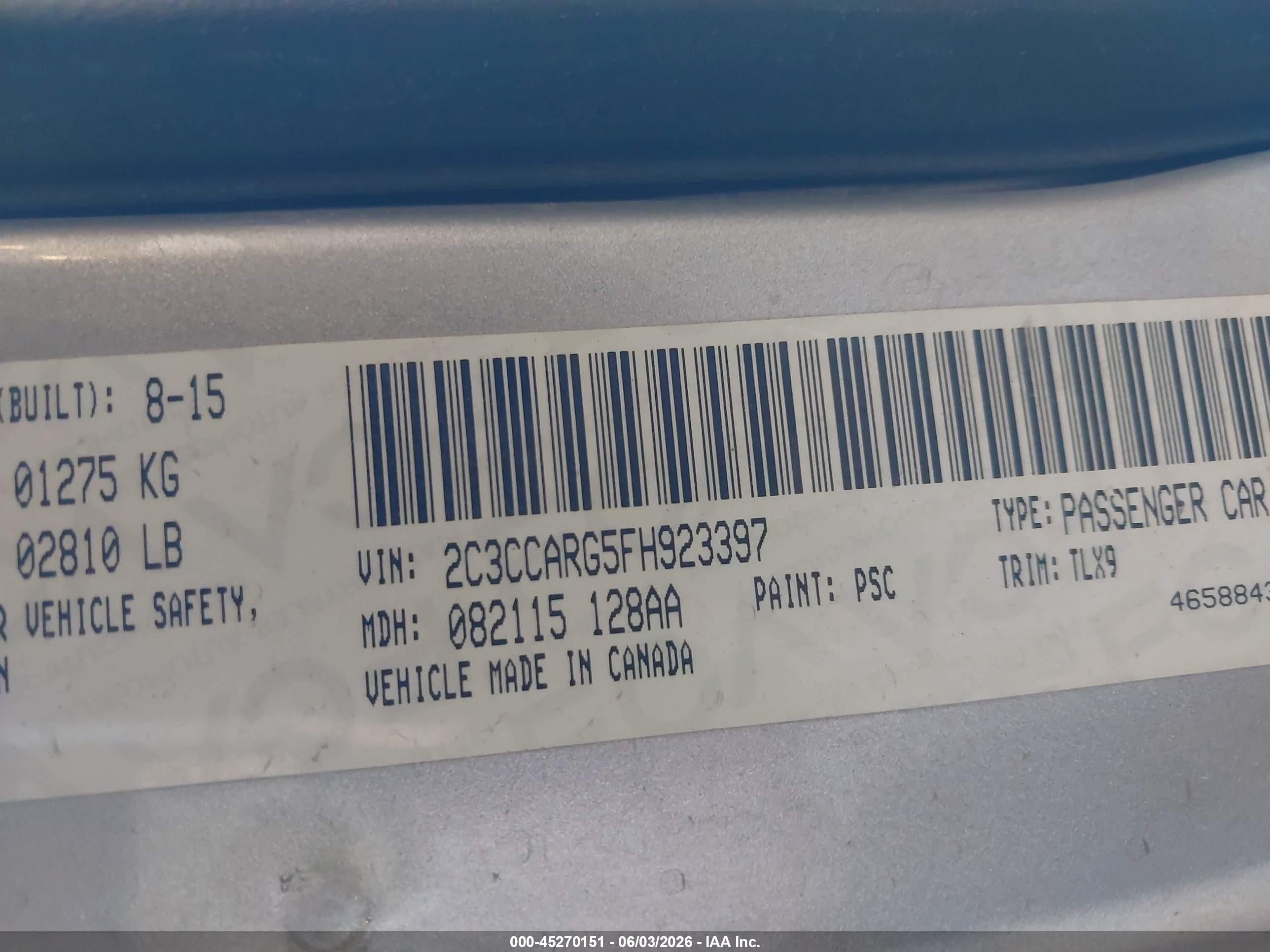 2015 Chrysler 300 Limited Silver vin: 2C3CCARG5FH923397