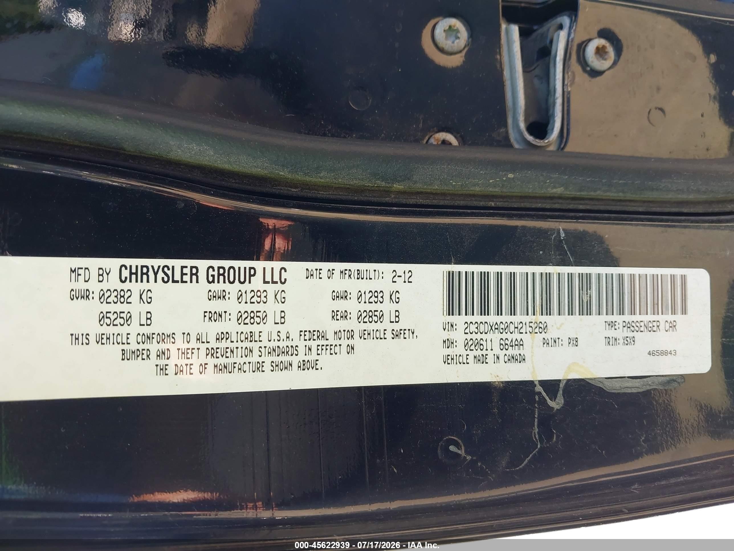 2012 Dodge Charger Police Black vin: 2C3CDXAG0CH215260