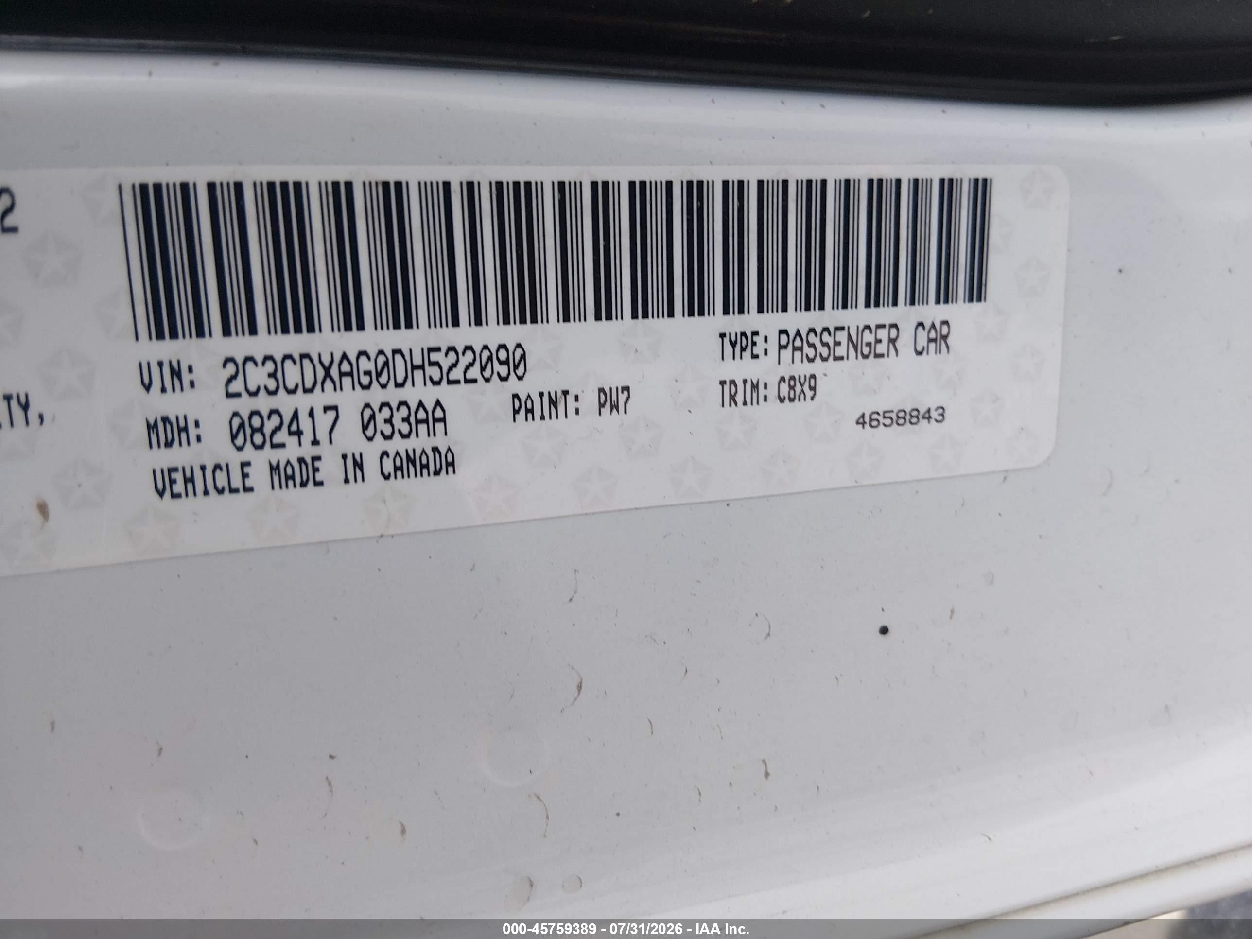 2013 Dodge Charger Police White vin: 2C3CDXAG0DH522090