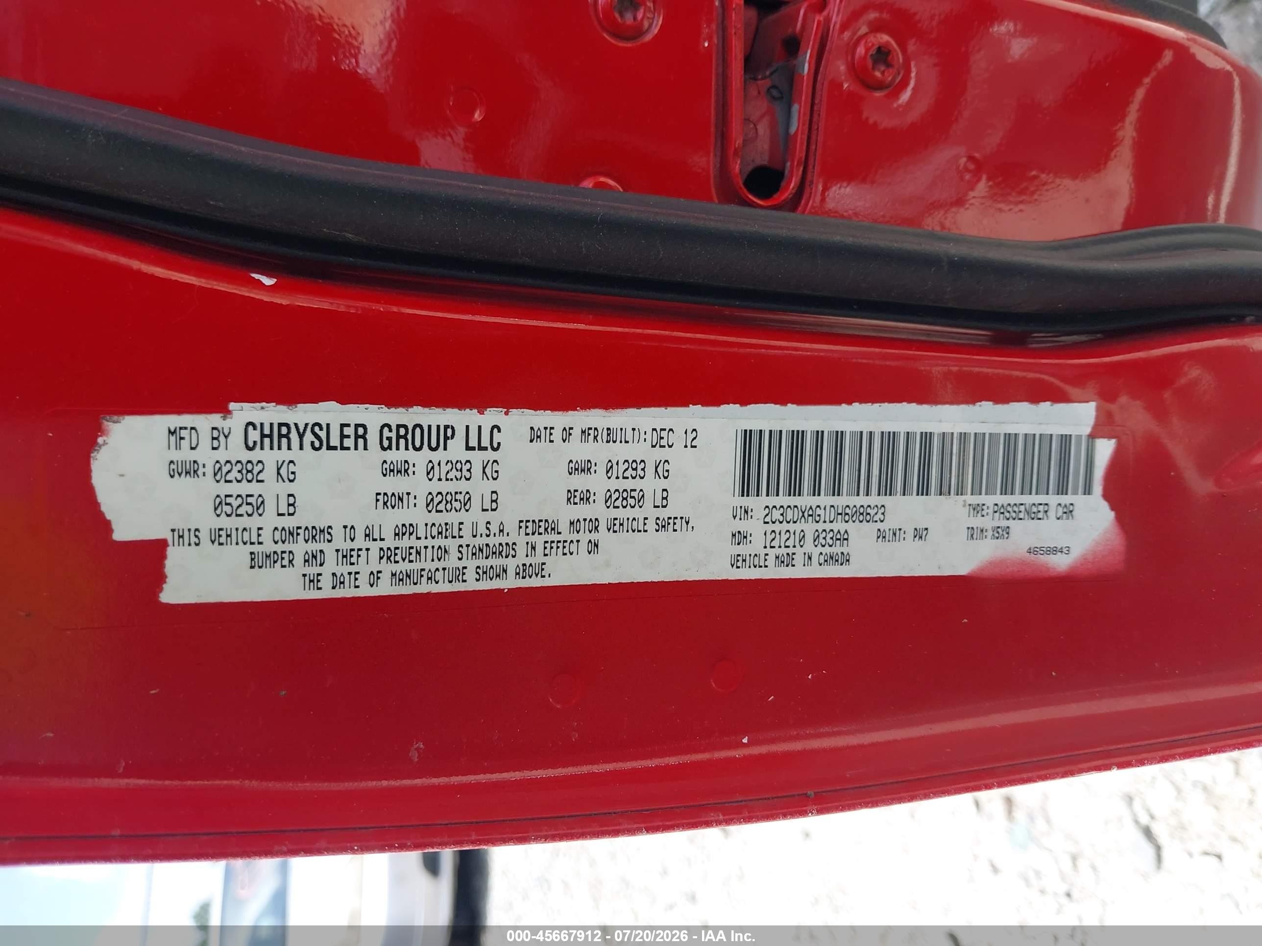 2013 Dodge Charger Police Red vin: 2C3CDXAG1DH608623