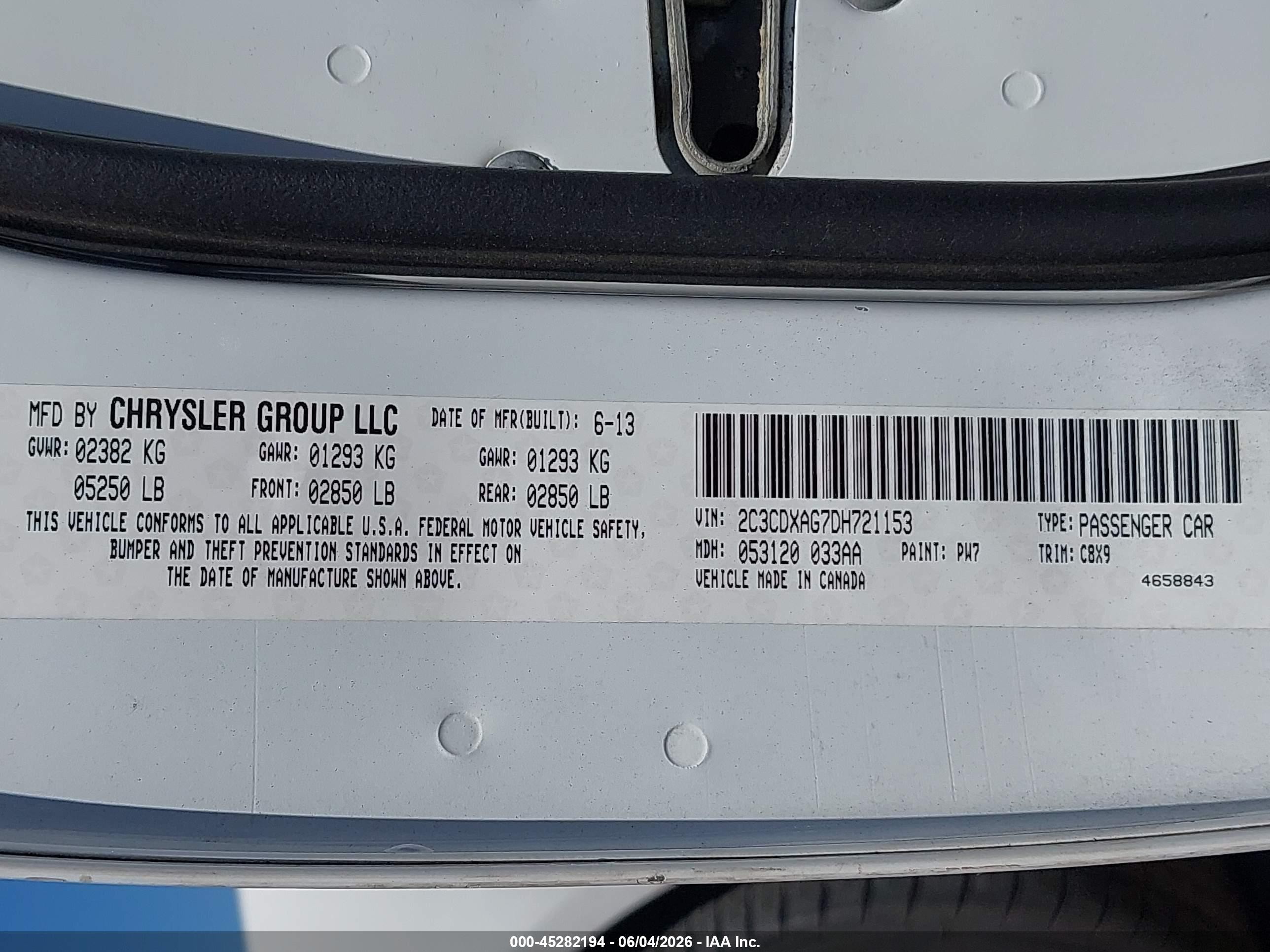 2013 Dodge Charger Police White vin: 2C3CDXAG7DH721153