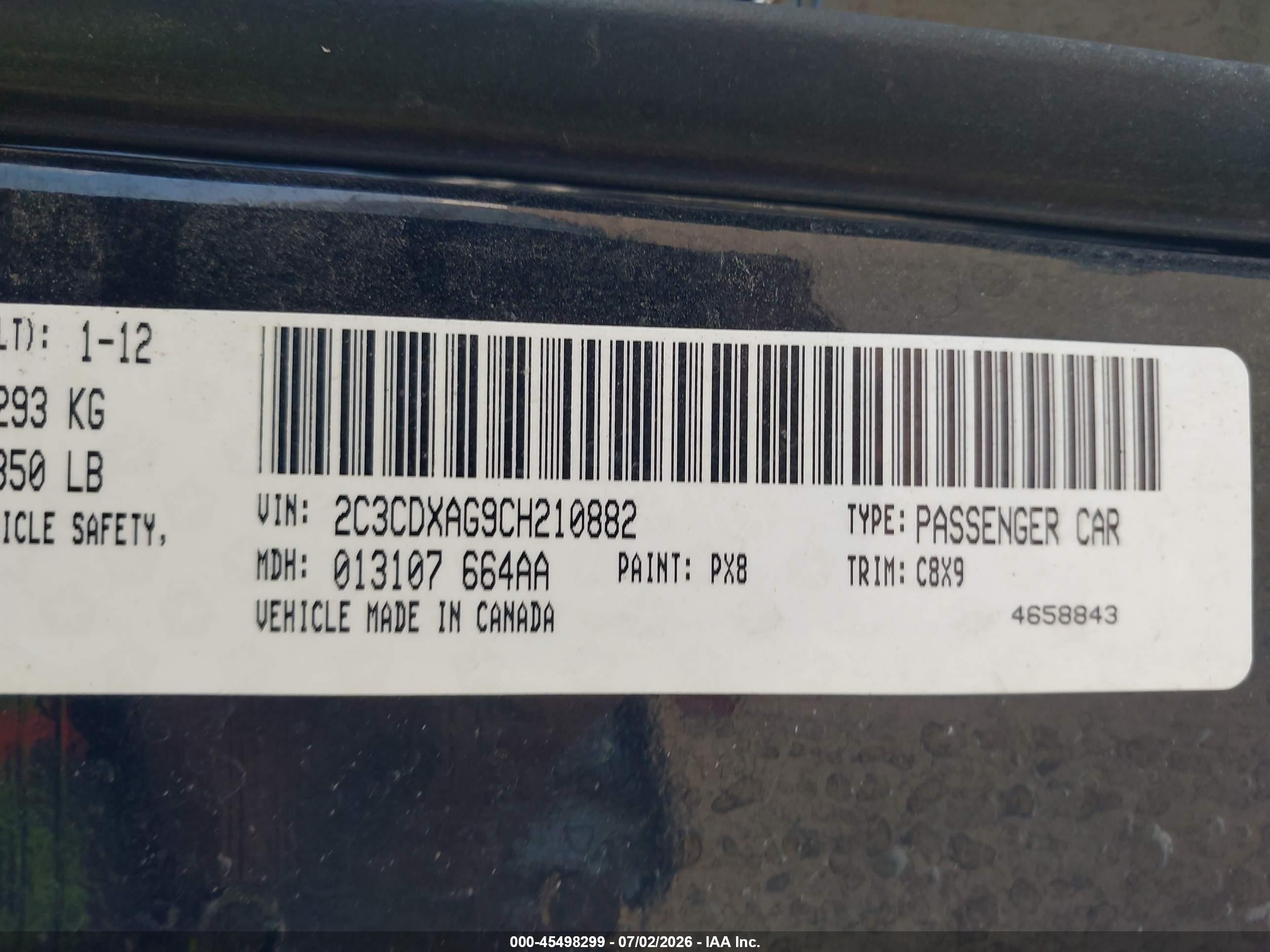 2012 Dodge Charger Police Black vin: 2C3CDXAG9CH210882