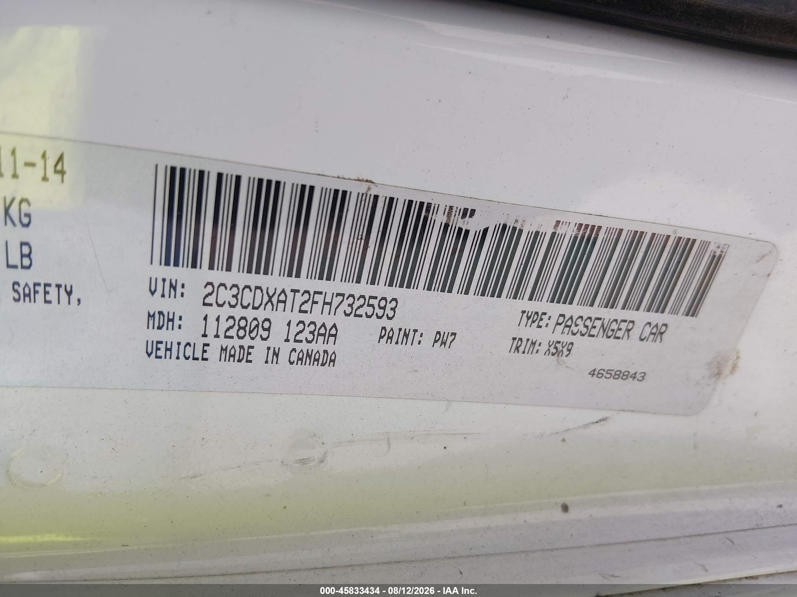 2015 Dodge Charger Police White vin: 2C3CDXAT2FH732593