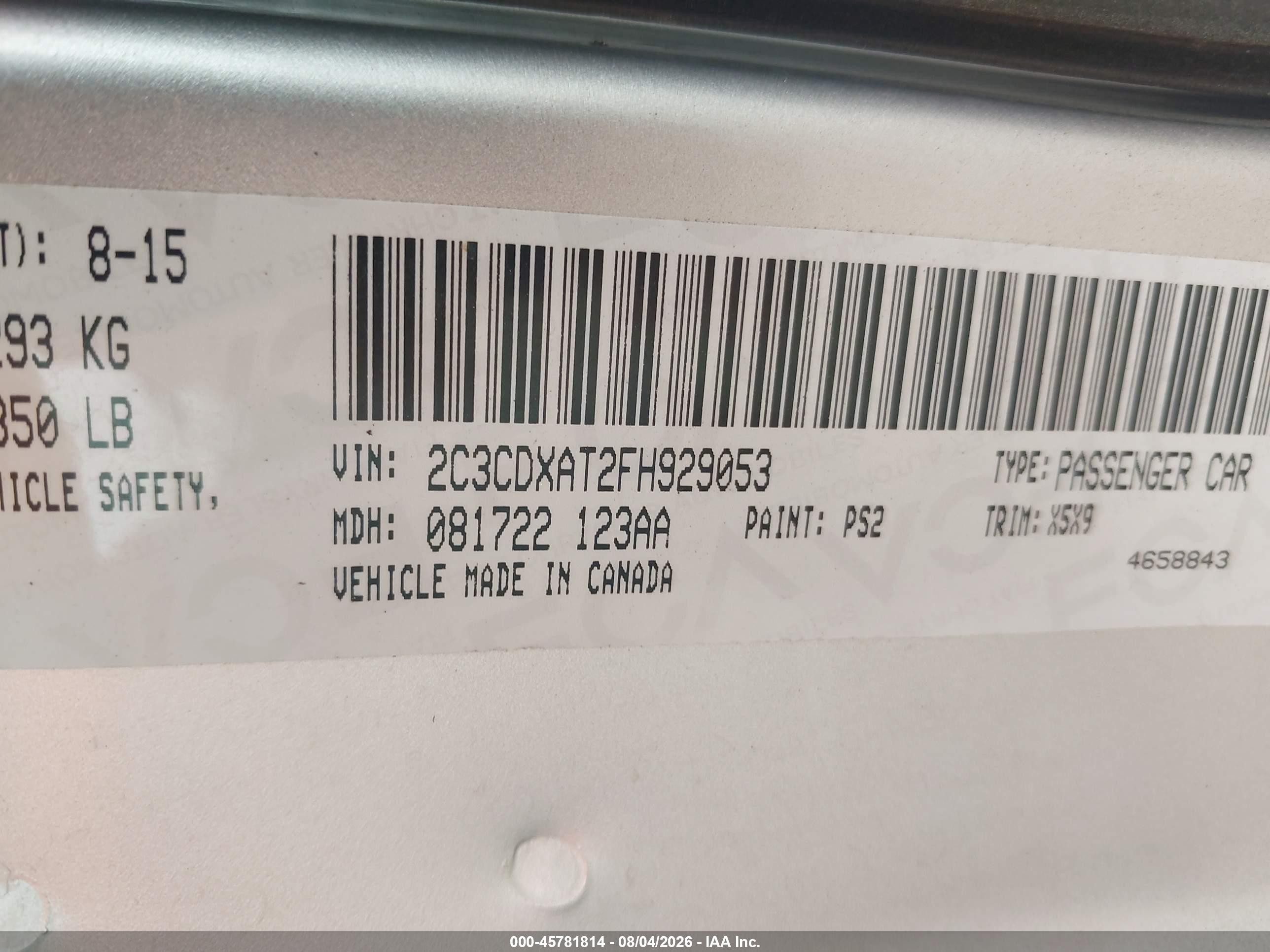 2015 Dodge Charger Police Silver vin: 2C3CDXAT2FH929053