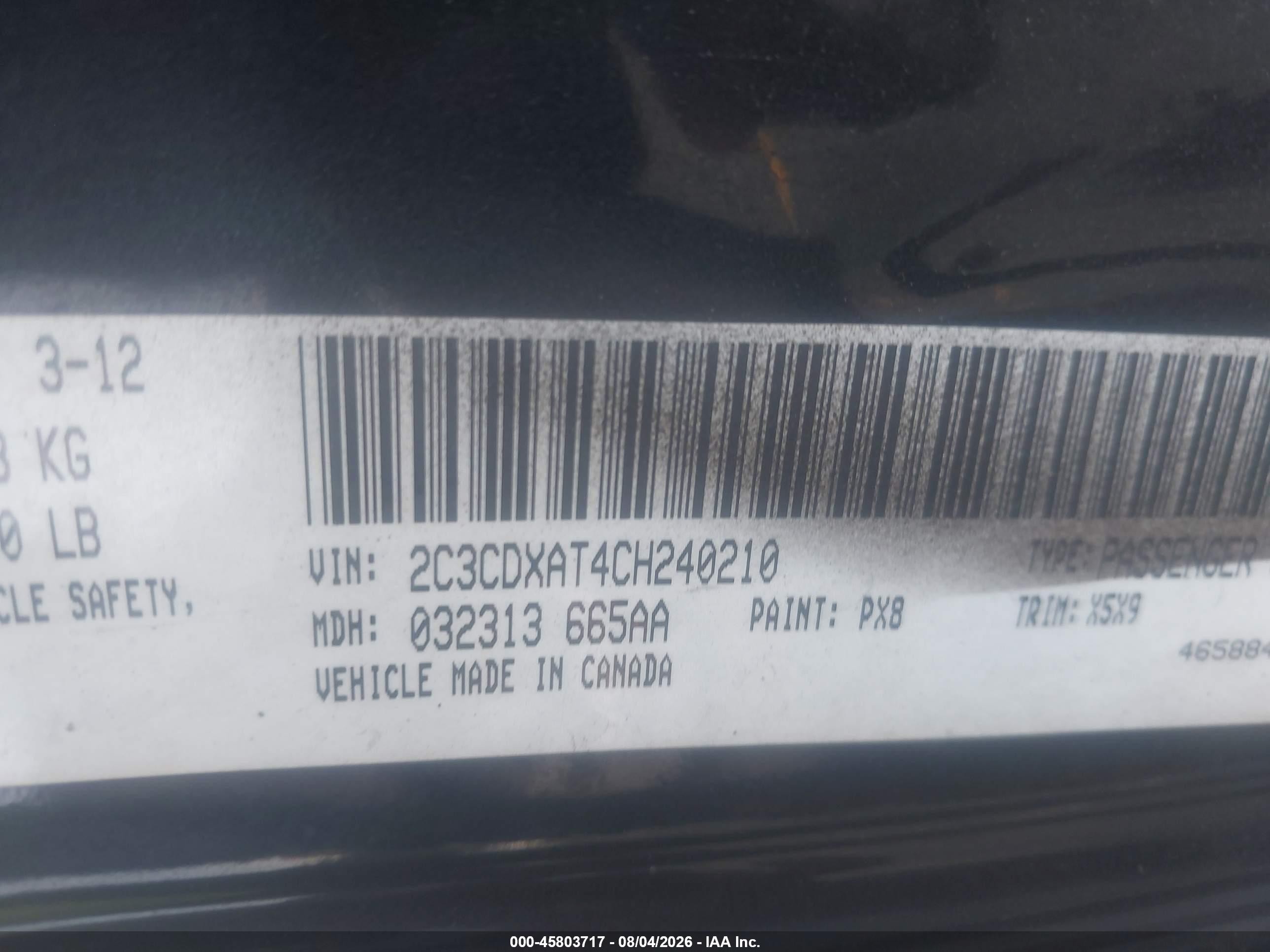 2012 Dodge Charger Police Black vin: 2C3CDXAT4CH240210