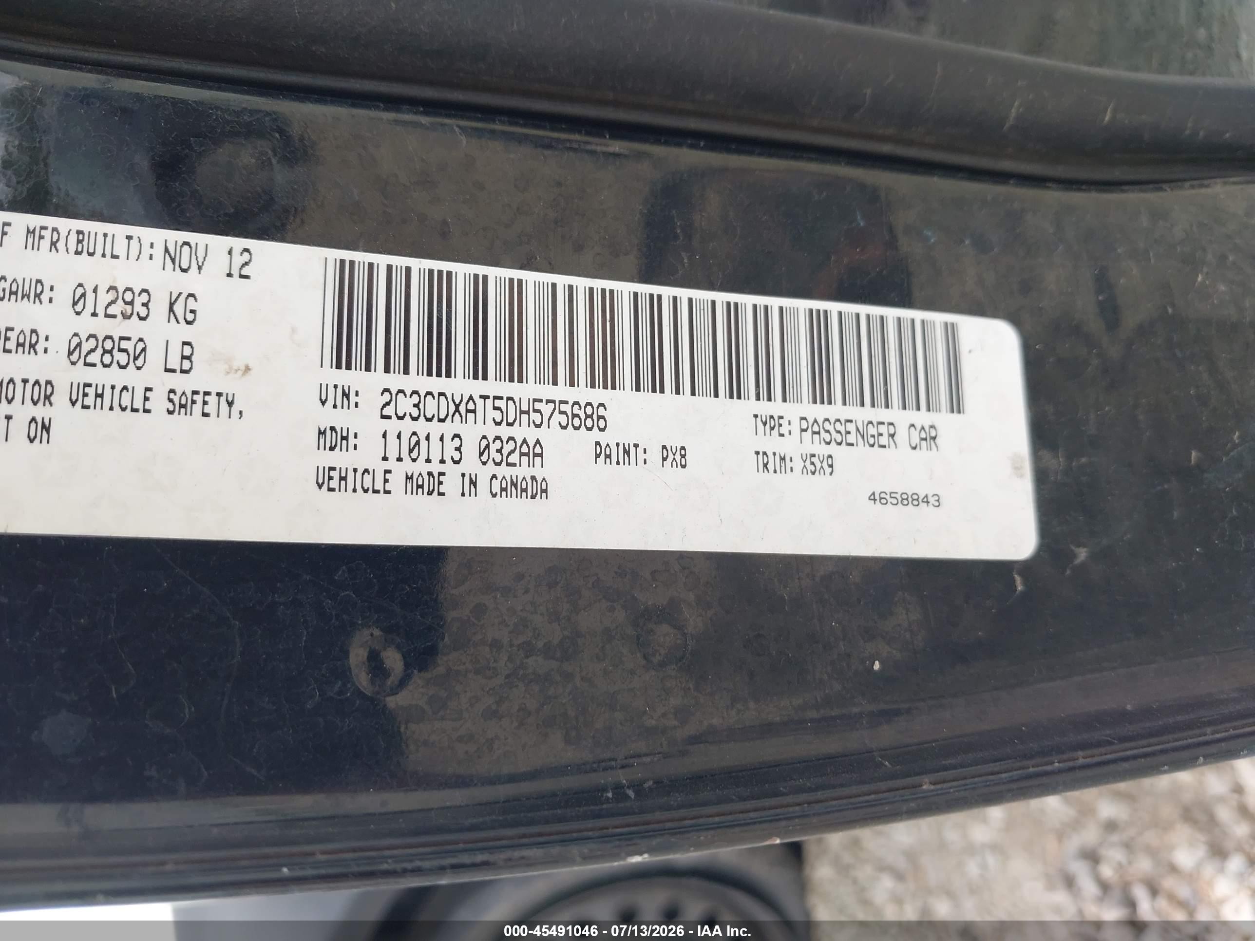 2013 Dodge Charger Police Black vin: 2C3CDXAT5DH575686