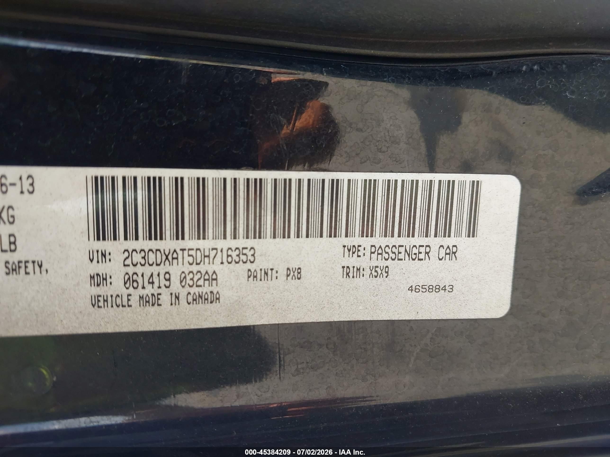 2013 Dodge Charger Police Black vin: 2C3CDXAT5DH716353