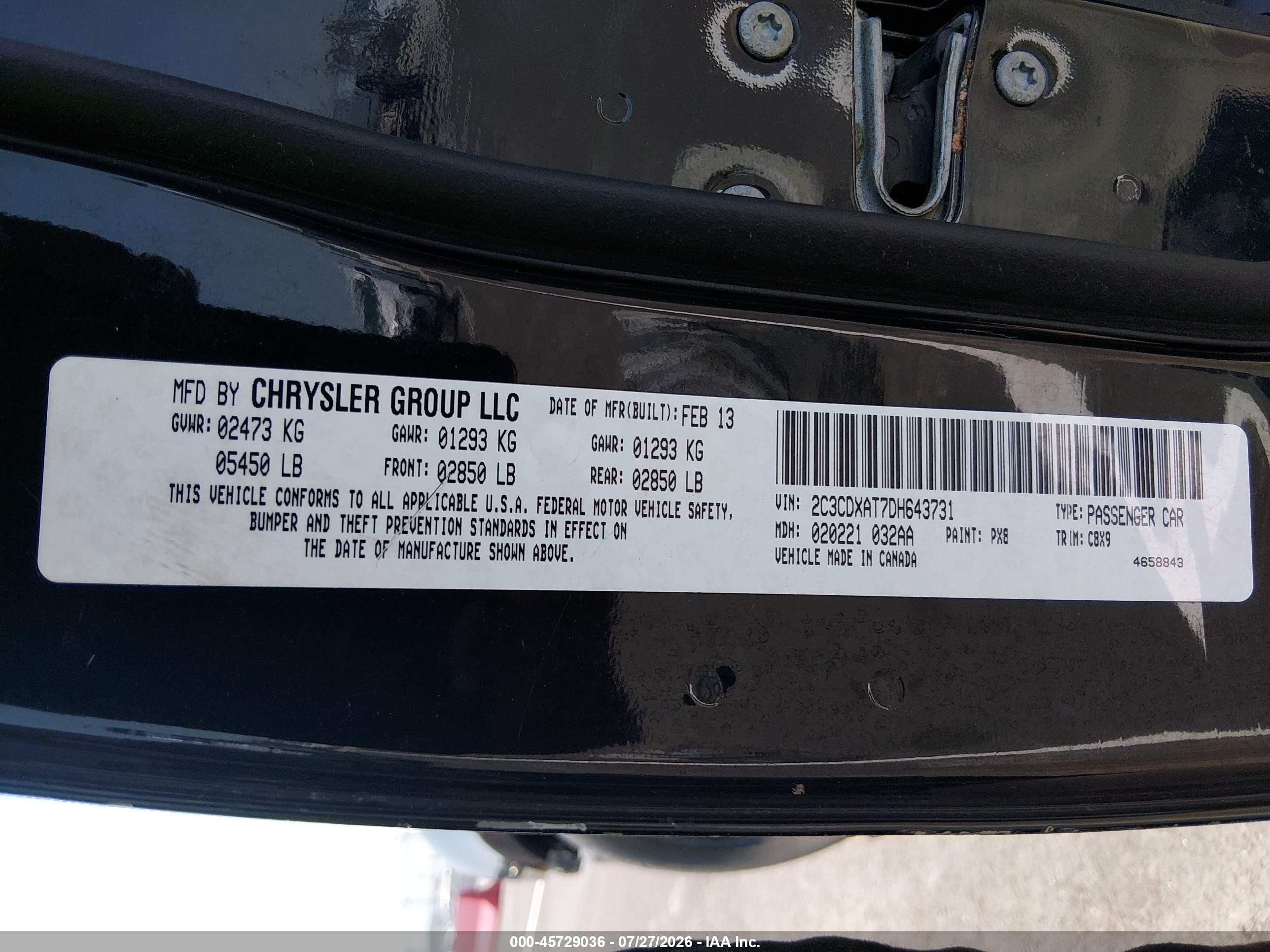 2013 Dodge Charger Police Black vin: 2C3CDXAT7DH643731