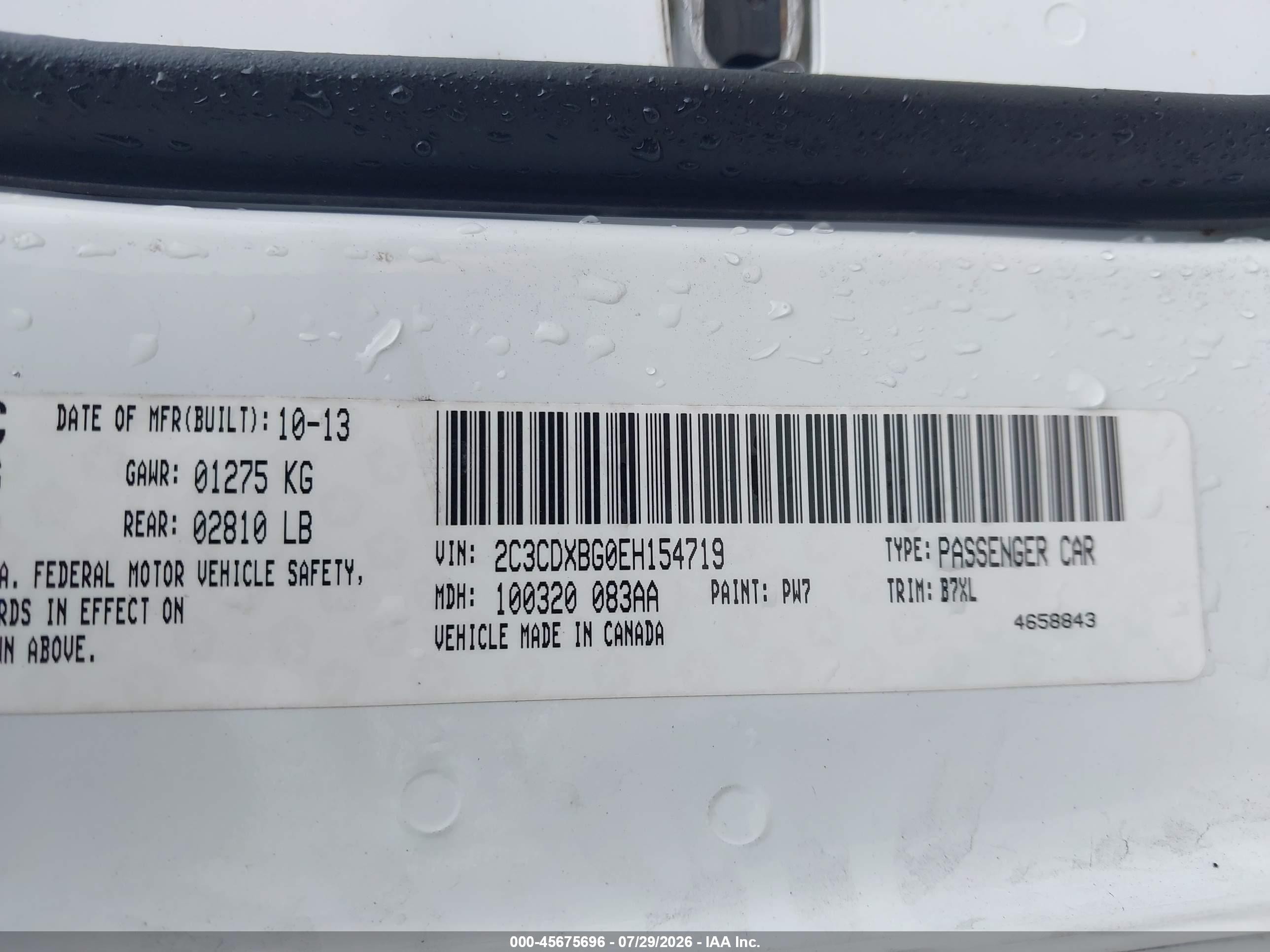 2014 Dodge Charger Se White vin: 2C3CDXBG0EH154719