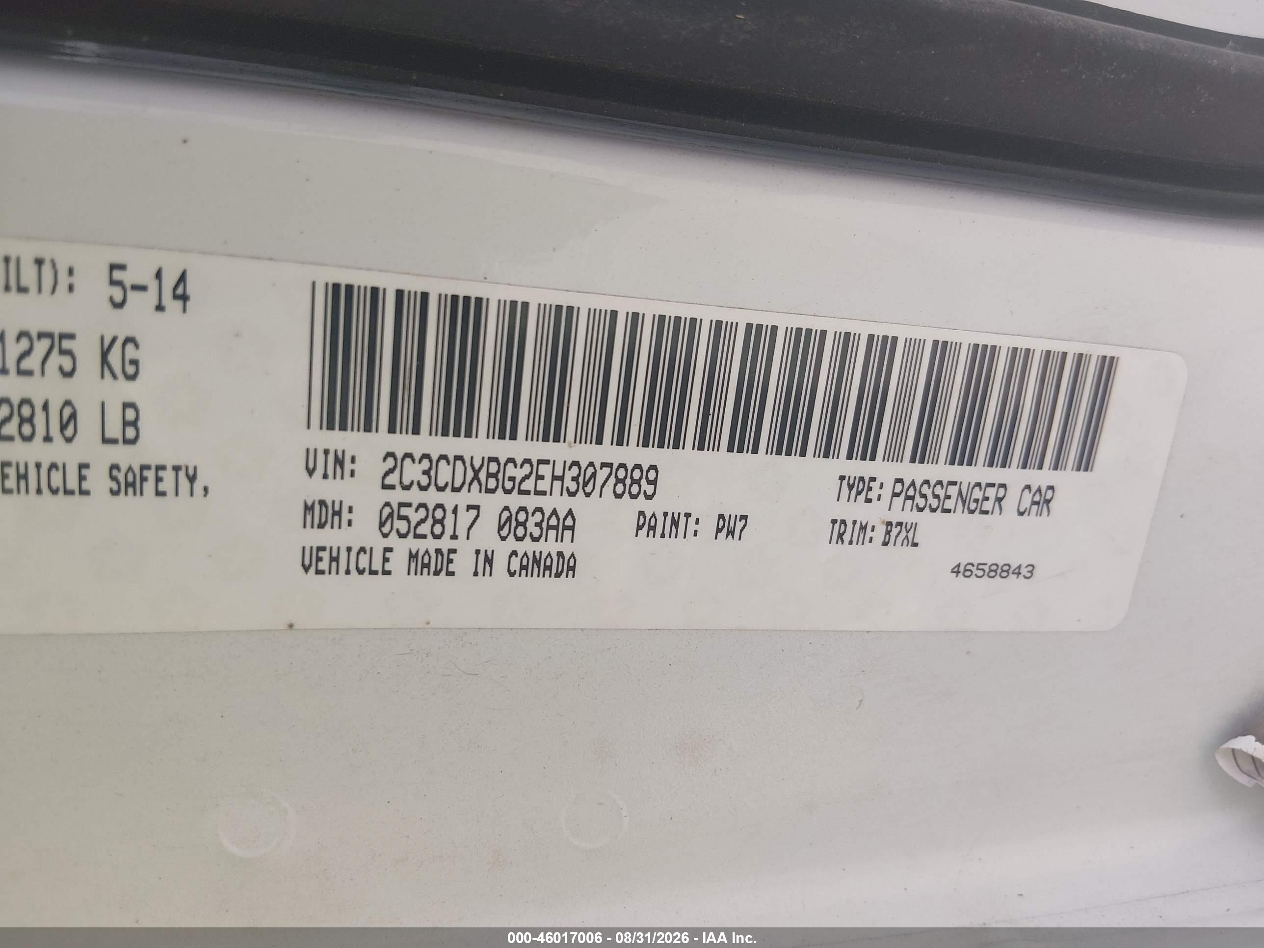 2014 Dodge Charger Se White vin: 2C3CDXBG2EH307889
