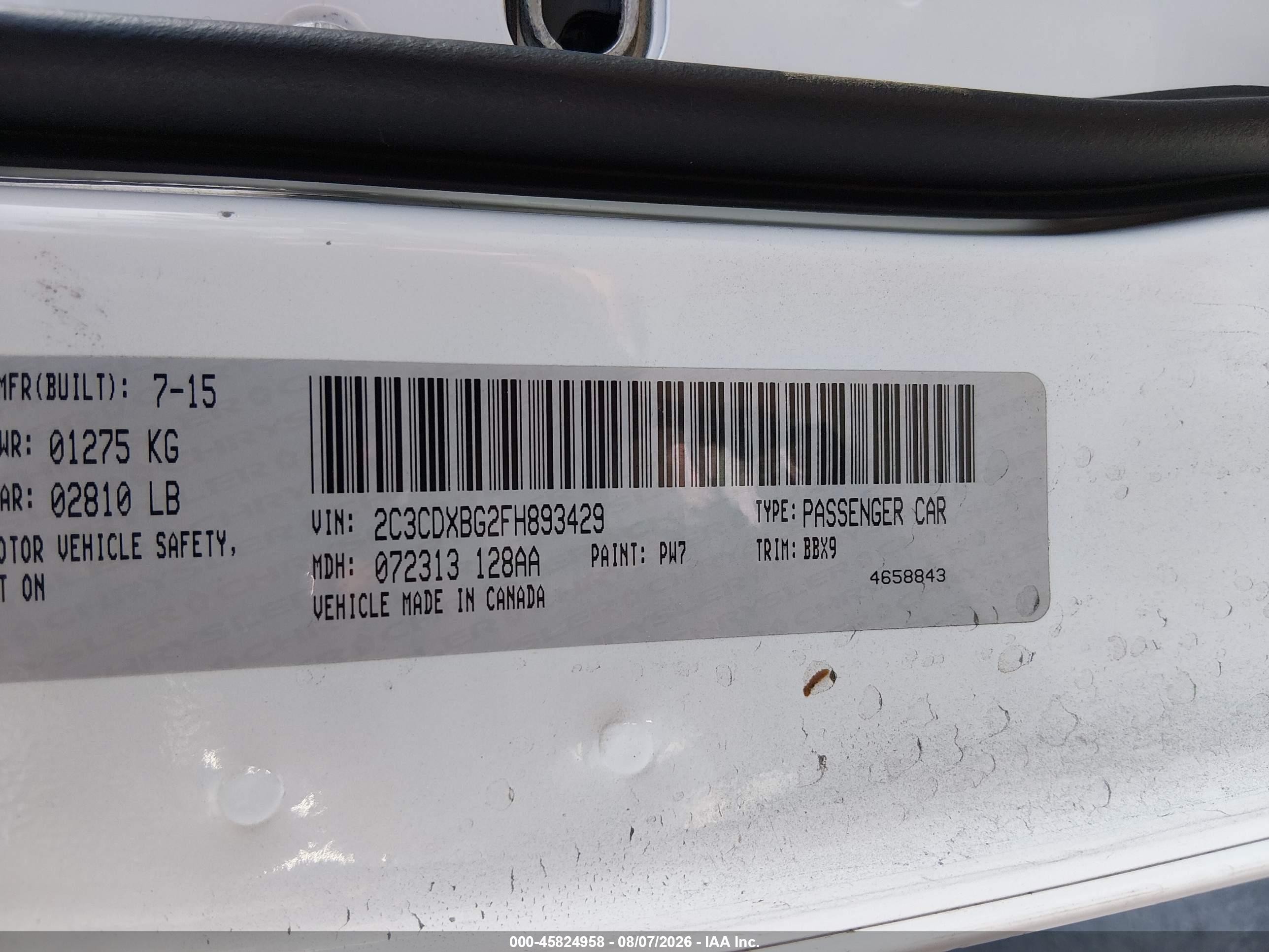 2015 Dodge Charger Se White vin: 2C3CDXBG2FH893429