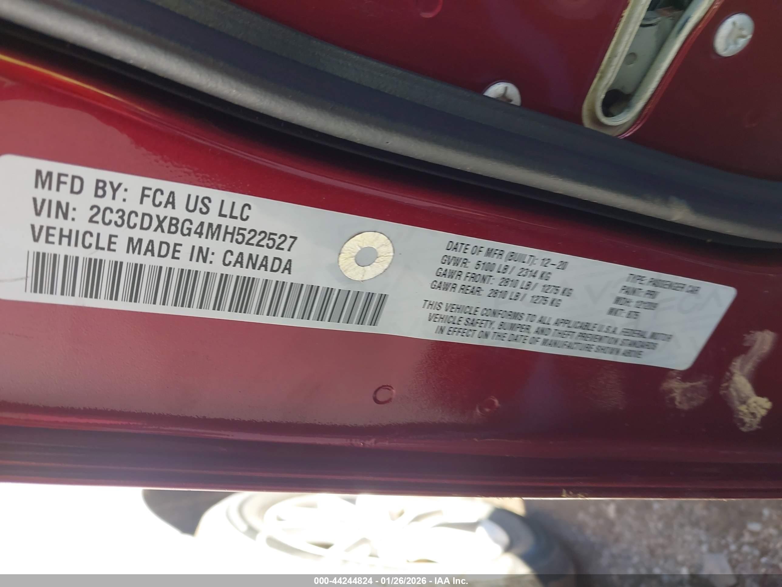 2021 Dodge Charger Sxt Rwd Maroon vin: 2C3CDXBG4MH522527