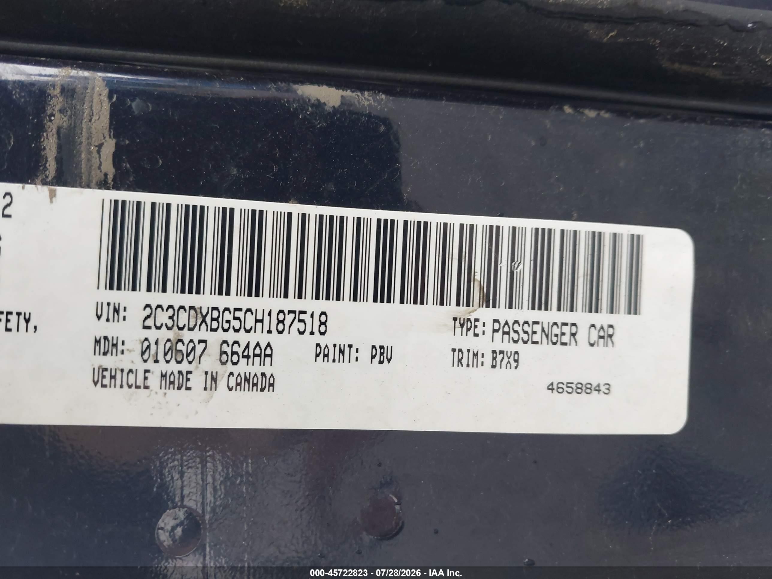 2012 Dodge Charger Se Black vin: 2C3CDXBG5CH187518
