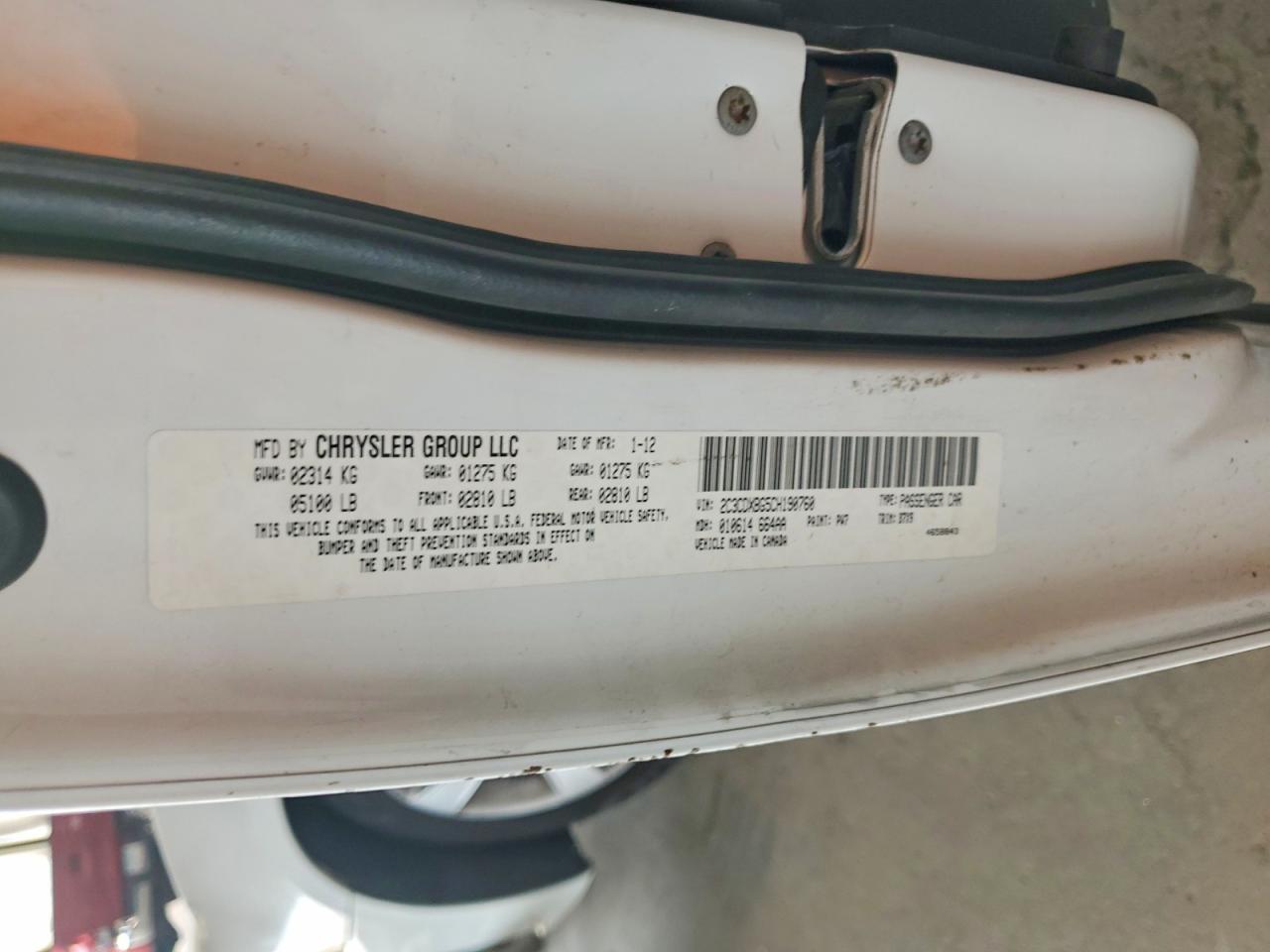 2012 Dodge Charger Se White vin: 2C3CDXBG5CH190760