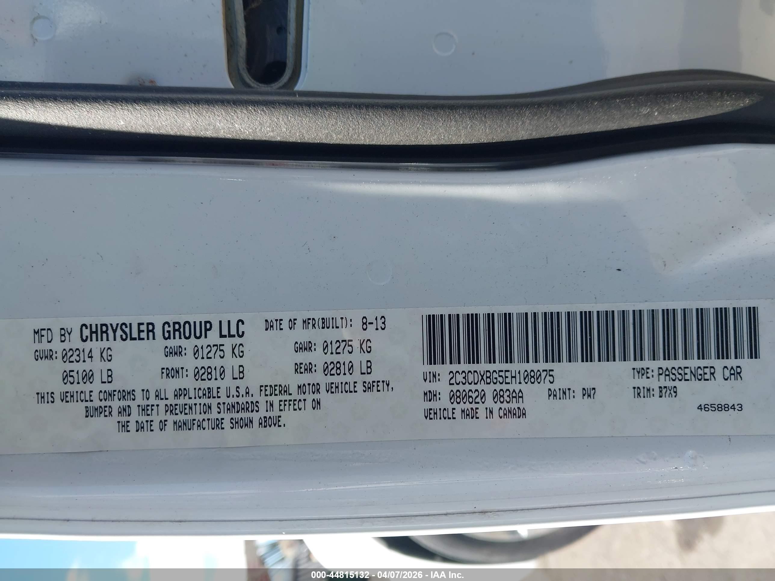 2014 Dodge Charger Se White vin: 2C3CDXBG5EH108075