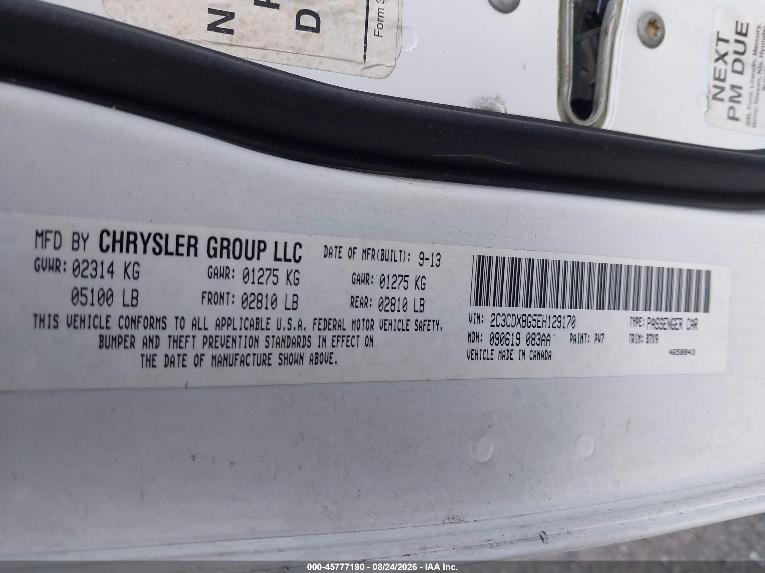 2014 Dodge Charger Se White vin: 2C3CDXBG5EH129170