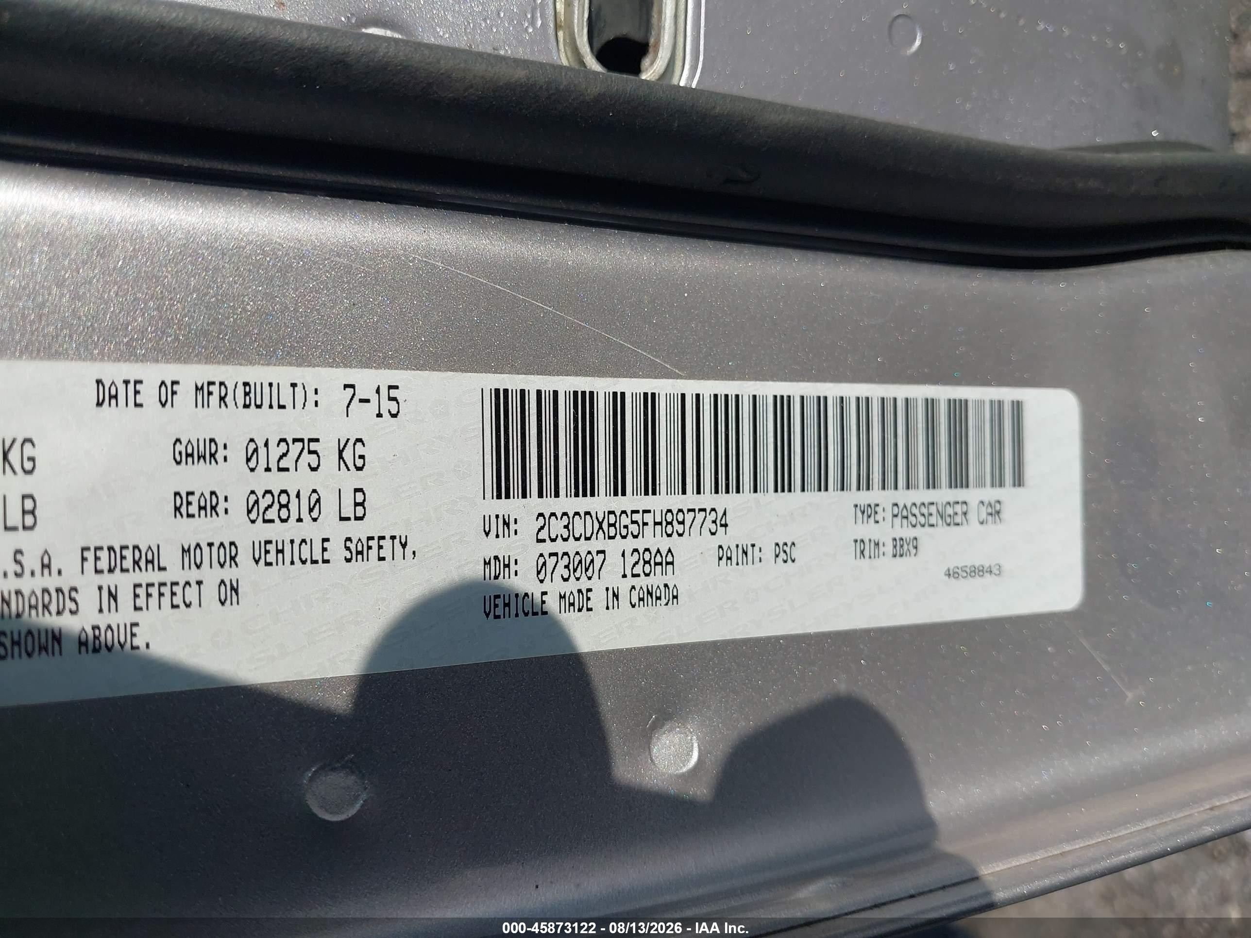 2015 Dodge Charger Se Silver vin: 2C3CDXBG5FH897734